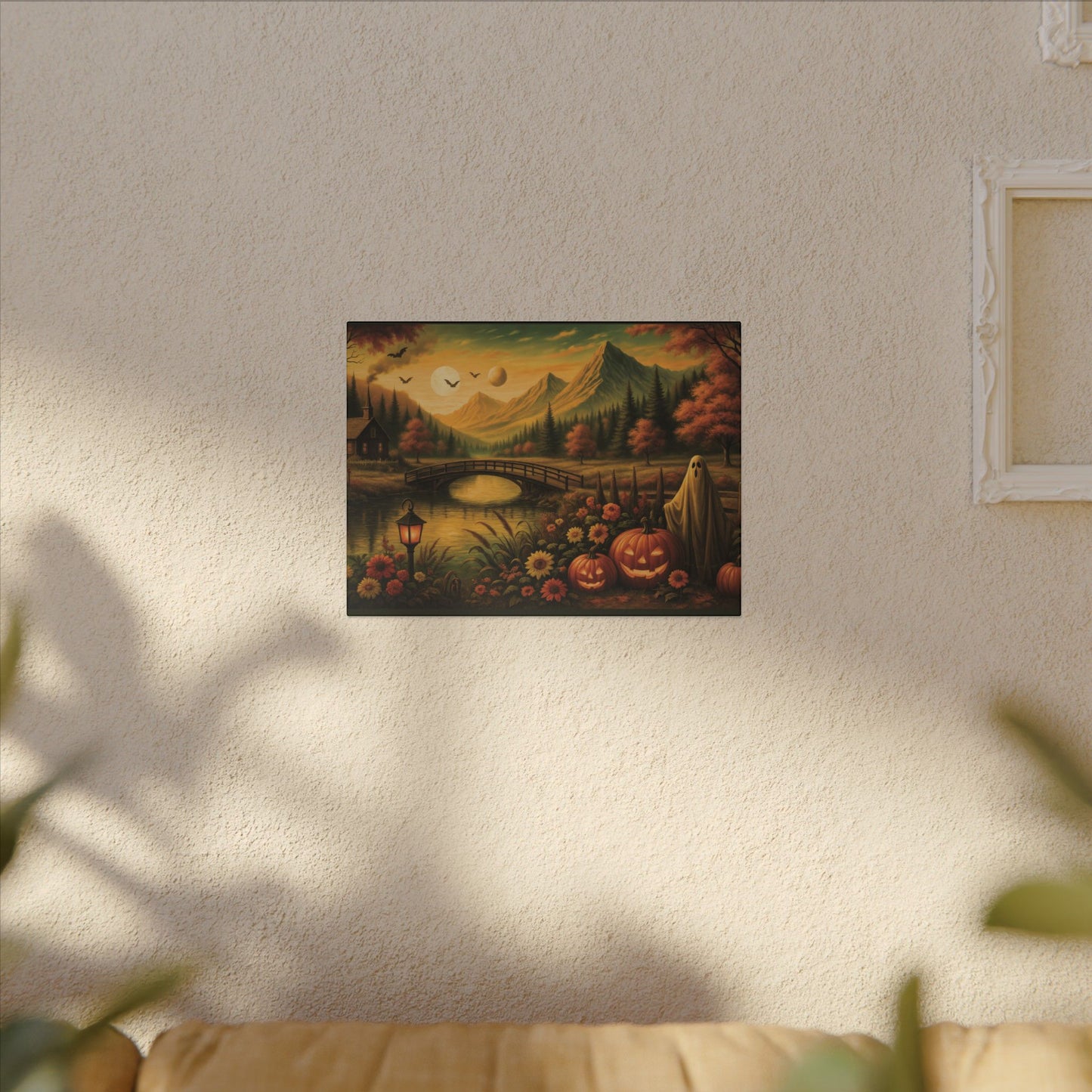Ghost in the Garden – Autumn Halloween Landscape Canvas Print