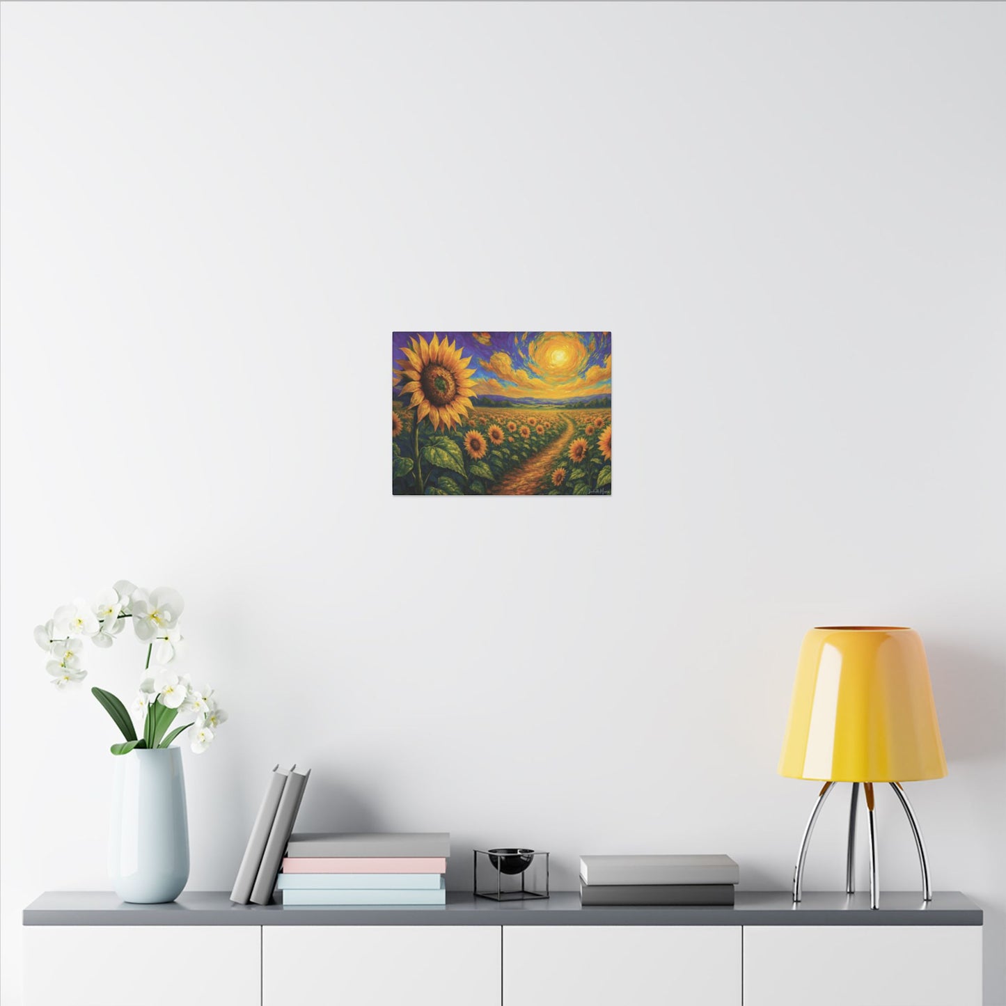 Sunflower Field Canvas Wall Art β Vibrant Golden Blooms, Van Gogh Inspired Sky, Horizontal Landscape Print