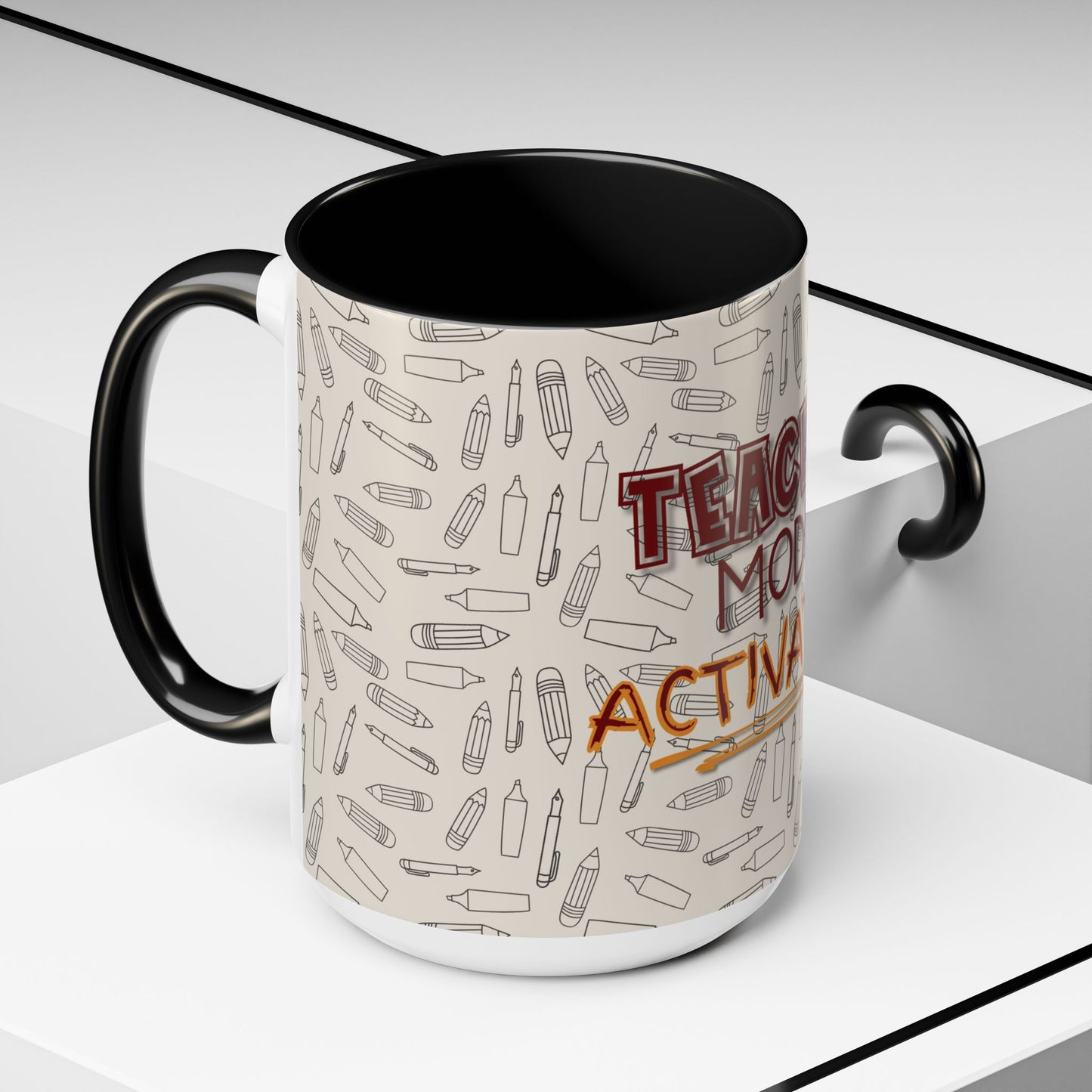 Funny Teacher Coffee Mug – Back to School Gift – “Teacher Mode Activated” – Color Accent 11oz 15oz – Classroom Decor – Durable Ceramic – Education Life