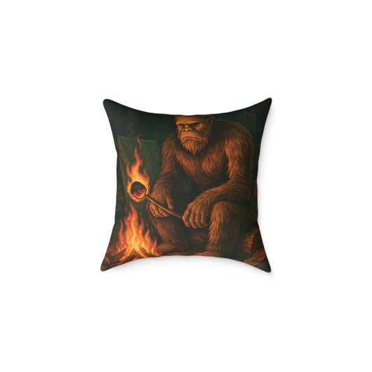 Bigfoot Burnt the S’more – Cryptid Campsite Canvas Throw Pillow