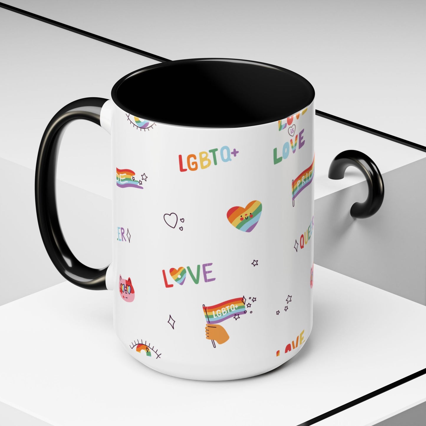 Minimalist Pride Accent Mug | LGBTQ+ Love Ceramic Cup | 11oz & 15oz