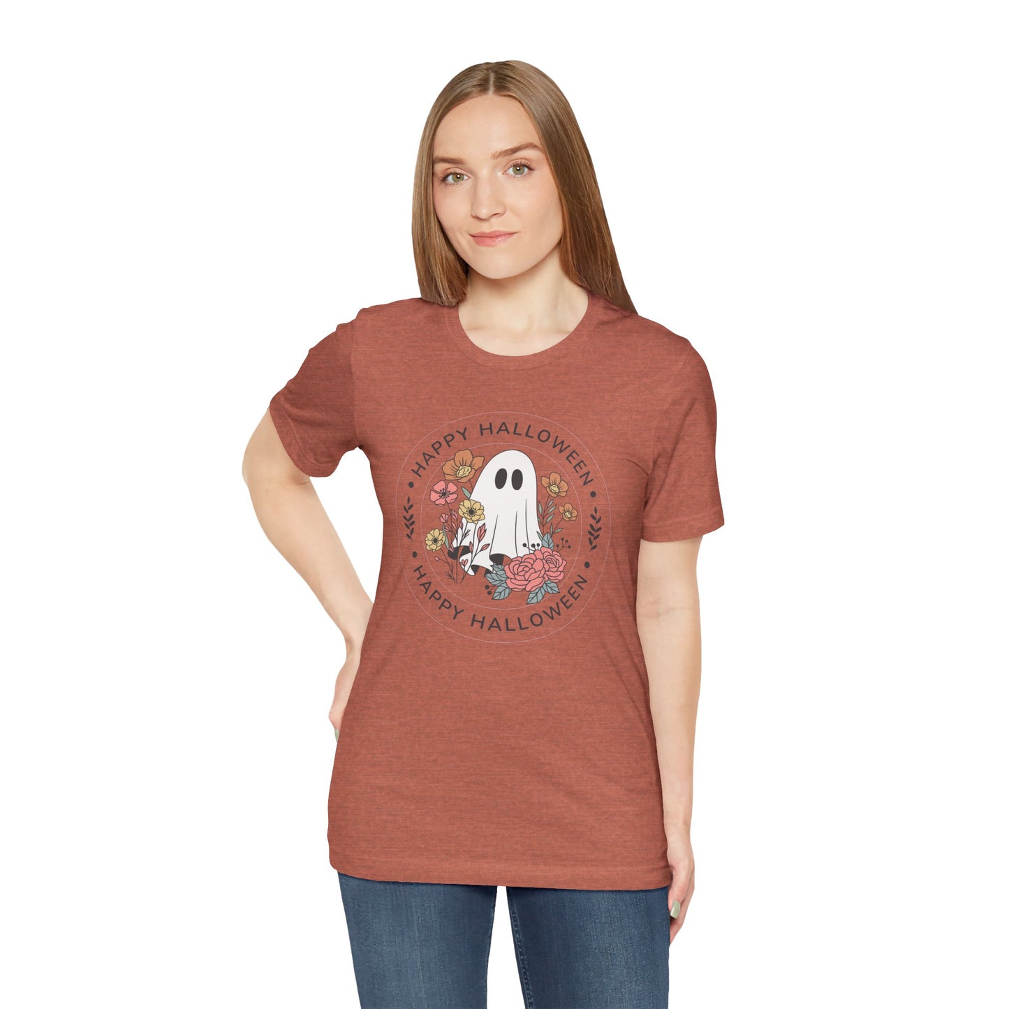 Happy Halloween Floral Ghost Tee – Bella+Canvas 3001
