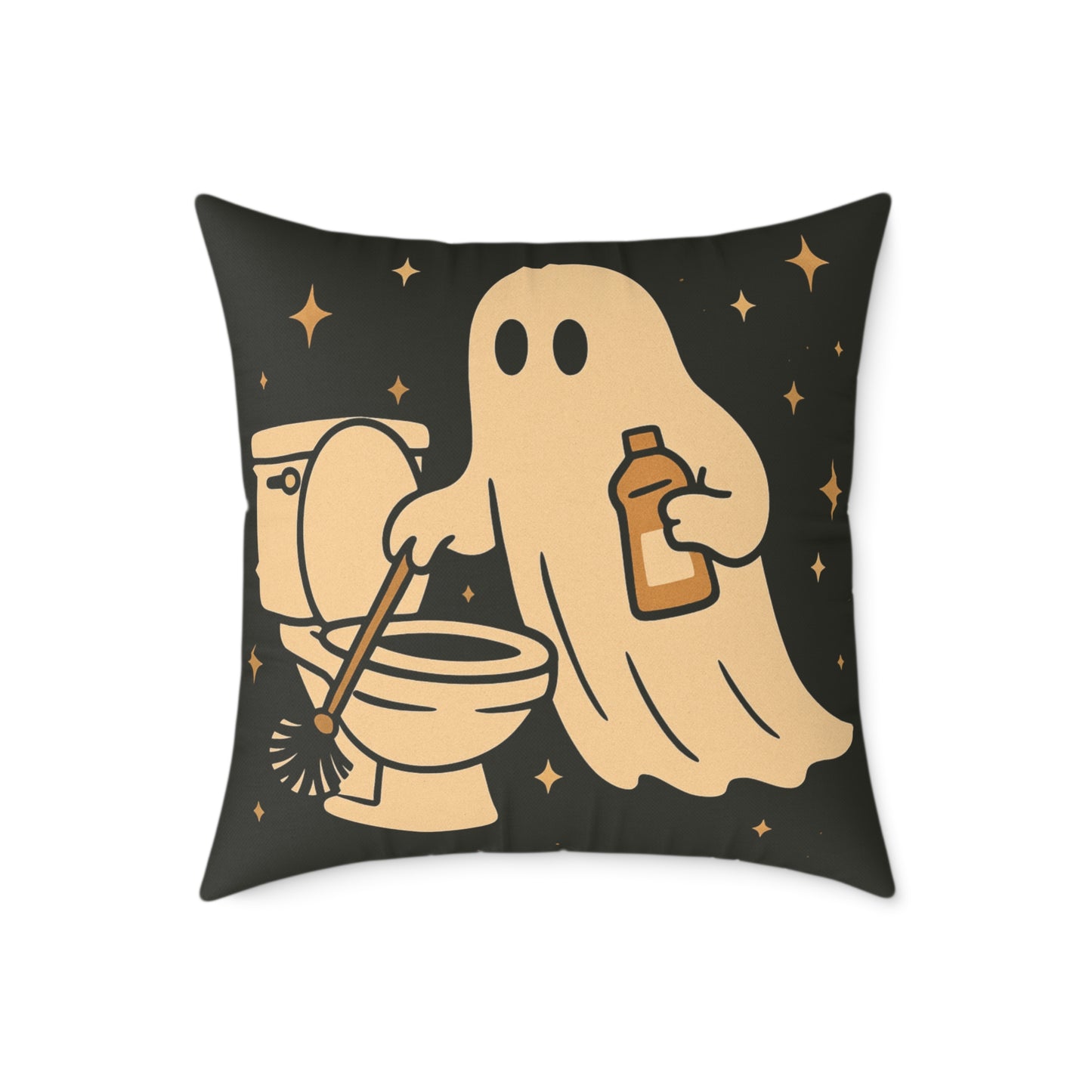 Ghost Cleaning Crew Canvas Throw Pillow β Spooky Chores Collection