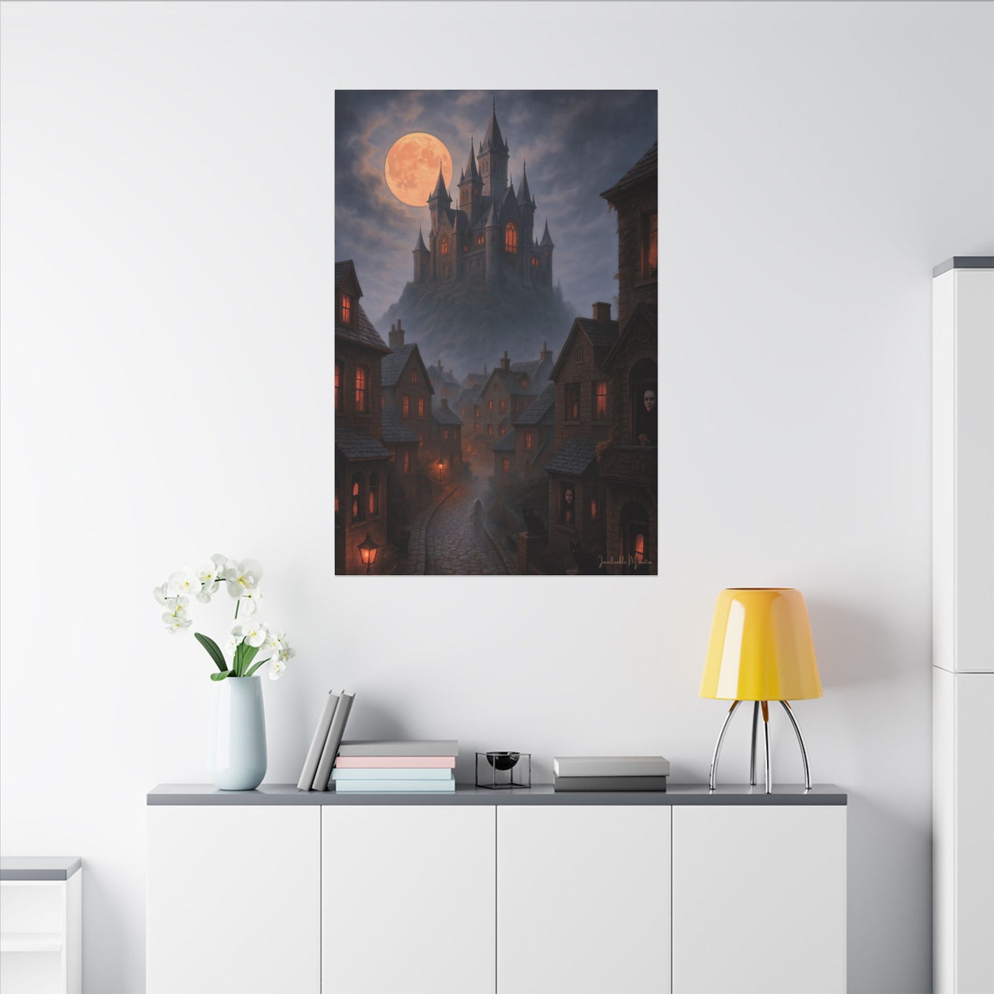Haunted Hilltop Castle Canvas Print – Gothic Halloween Wall Art for Spooky Season Decor