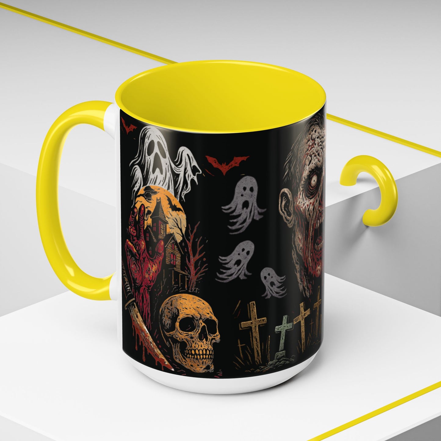 Horror Coffee Mug – Zombie Graveyard Halloween Design – 11oz & 15oz Ceramic – Creepy Goth Kitchen Decor