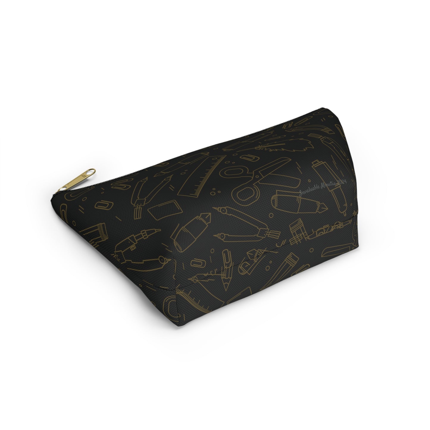 Black & Gold Artist Sketch T-Bottom Pouch • Stylish Pencil Case or Makeup Bag • Small or Large Sizes