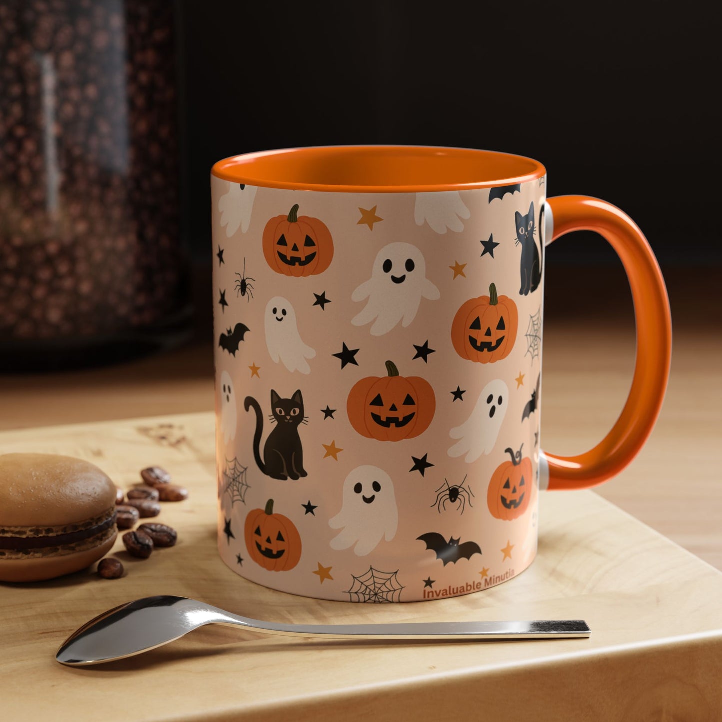 Halloween Color Accent Mug β Ghosts, Pumpkins & Black Cats, Fall Coffee Cup (11oz & 15oz) β Boutique Spooky Season Drinkware
