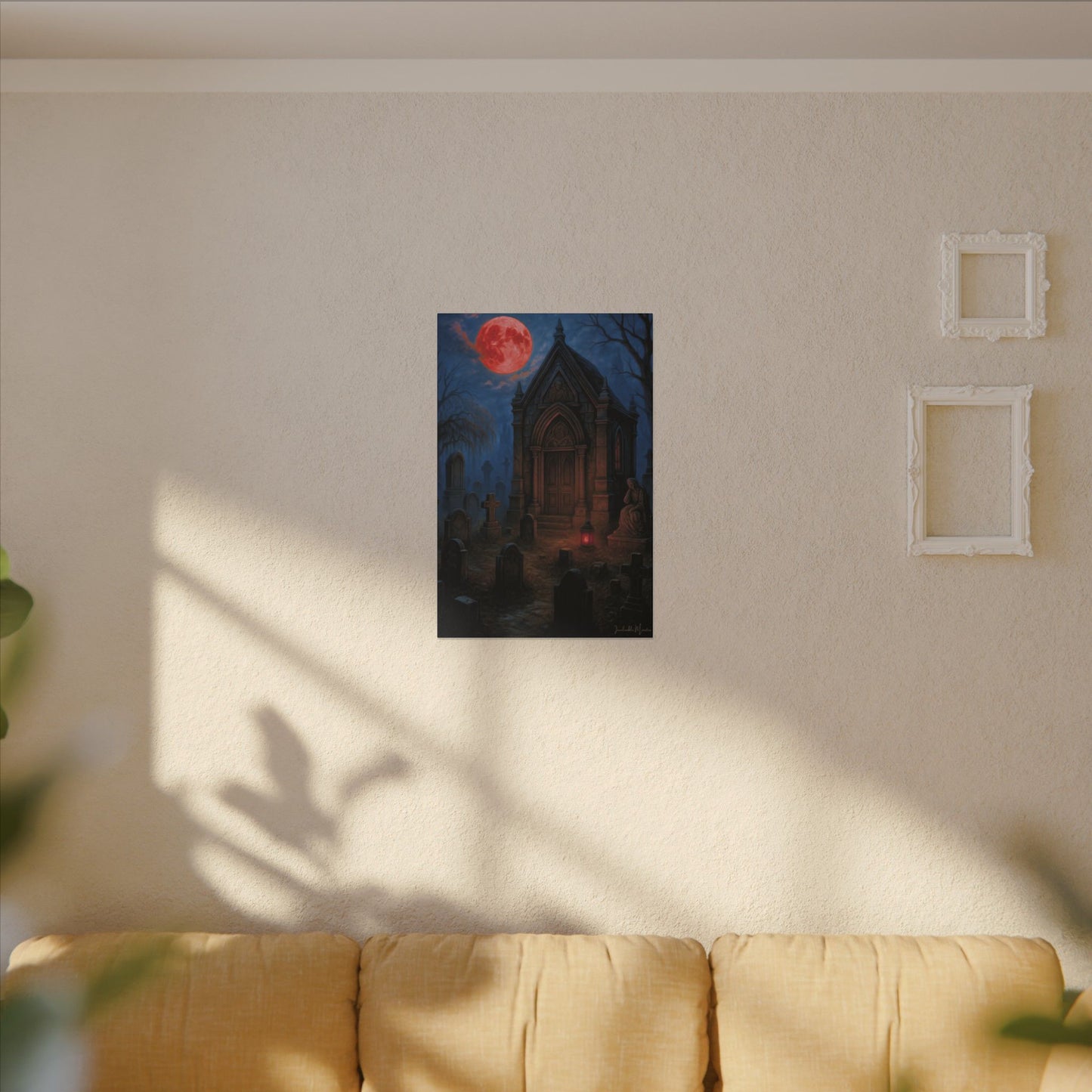 "Blood Moon Mausoleum" – Gothic Graveyard Fine Art Matte Canvas Print (Vertical)