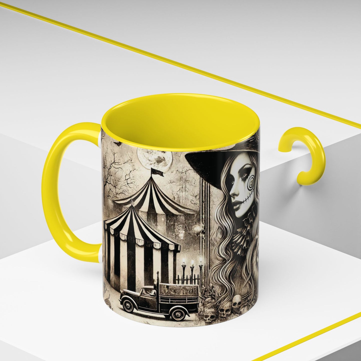 Creepy Circus Witch Mug | Vintage Halloween Accent Coffee Mug (11oz/15oz)