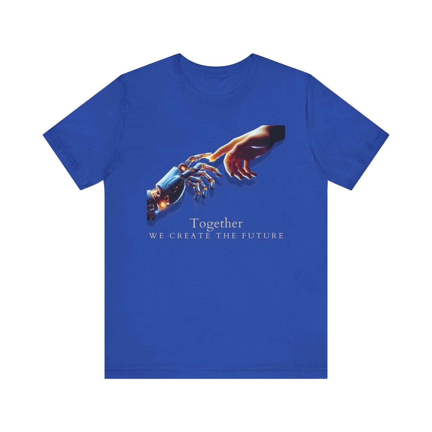 Robotic & Human Hand Touching Jersey Tee - "Together We Create the Future" - Inspirational T-Shirt - Soft, Comfortable Graphic Tee