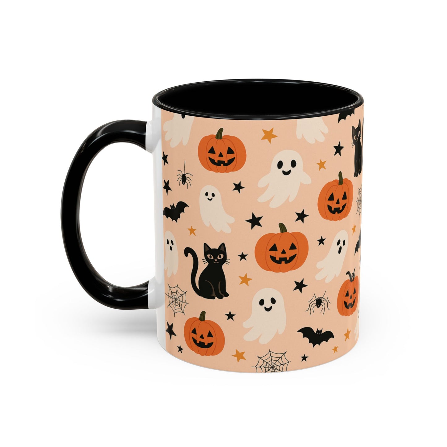 Halloween Color Accent Mug β Ghosts, Pumpkins & Black Cats, Fall Coffee Cup (11oz & 15oz) β Boutique Spooky Season Drinkware