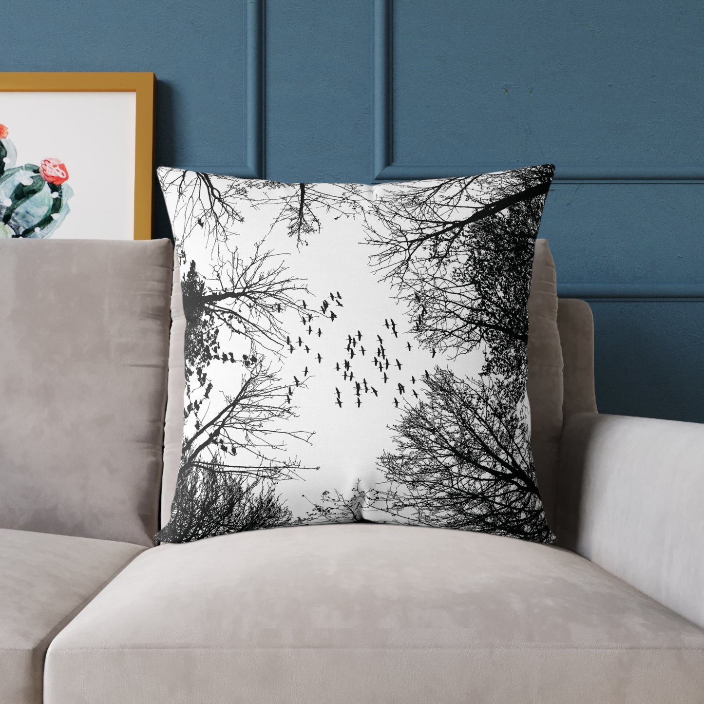 Look Up β Birds in Flight Tree Tops Silhouette Throw Pillow for Dreamers & Forestcore Souls - Canvas Throw Pillow Decor