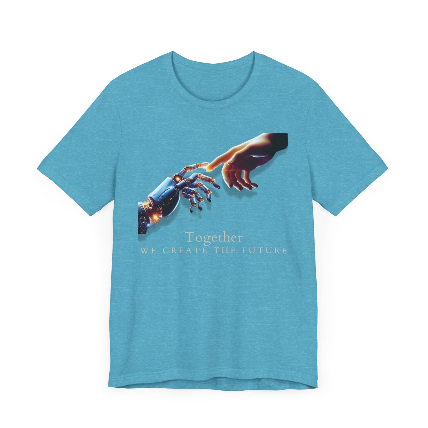 Robotic & Human Hand Touching Jersey Tee - "Together We Create the Future" - Inspirational T-Shirt - Soft, Comfortable Graphic Tee