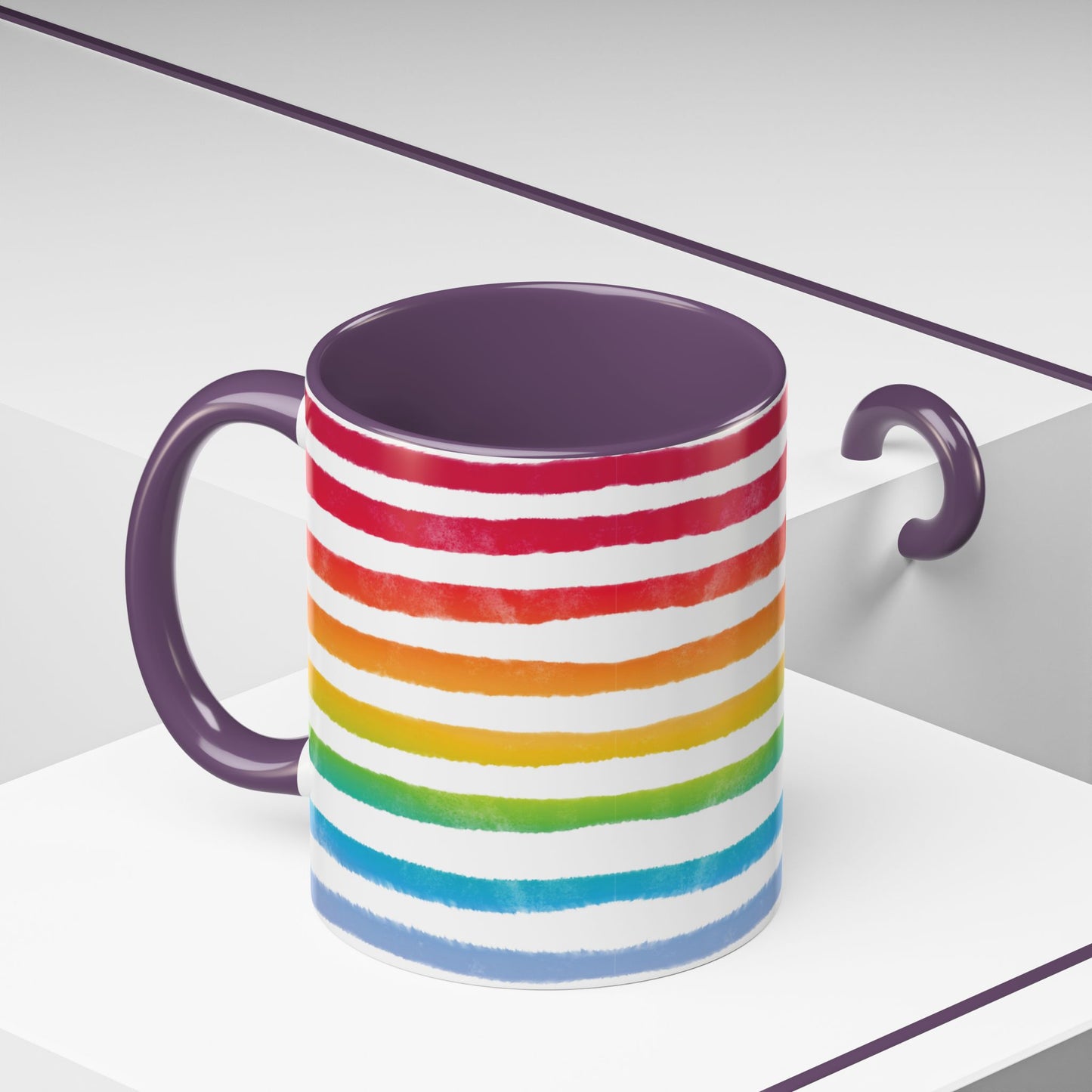 π Bold Rainbow Stripes Pride Mug | 11oz/15oz | Purple Accent