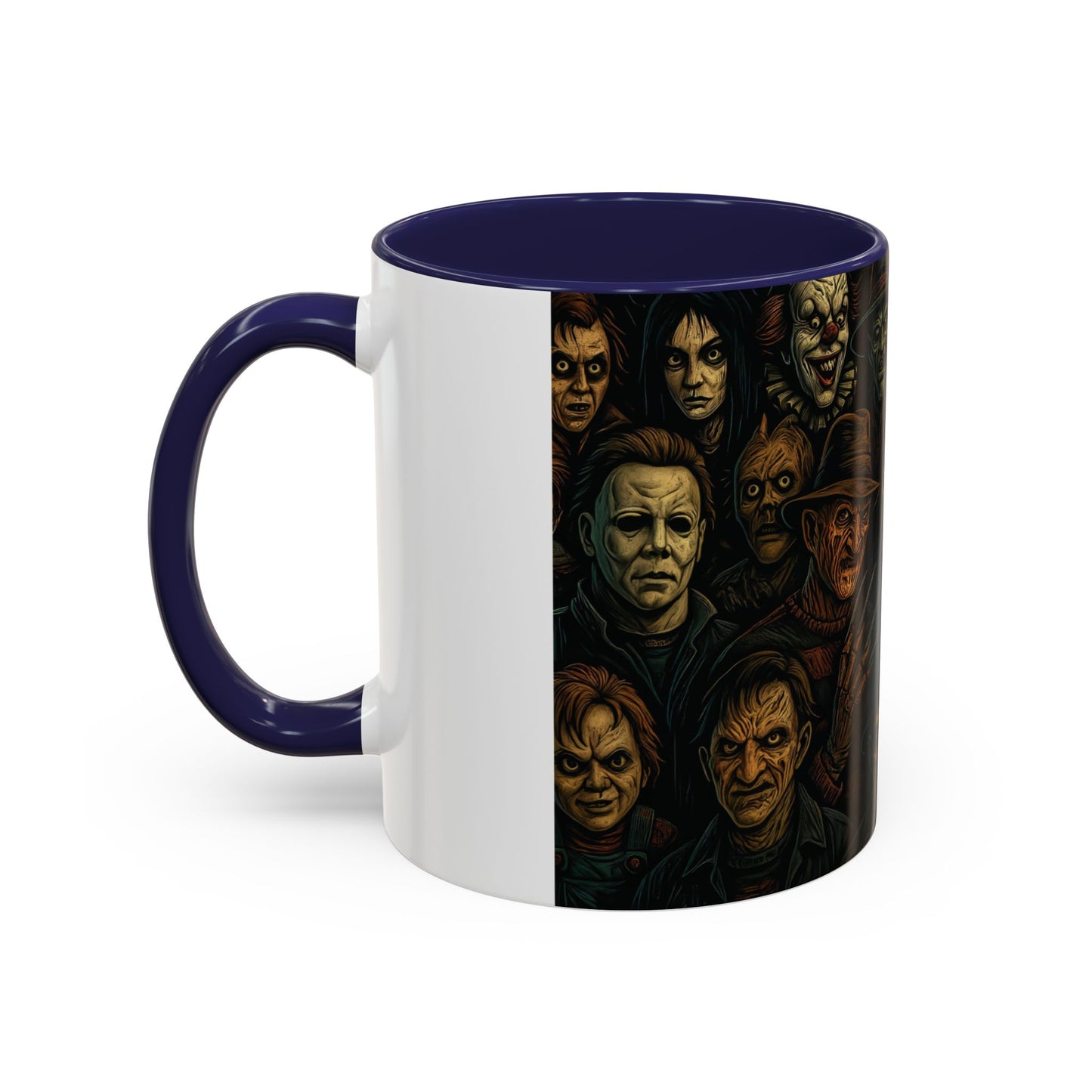 Horror Villain Collage Mug – 15oz & 11oz Ceramic Coffee Mug – Slasher Icons Halloween Gift – Goth Horrorcore Kitchen Decor