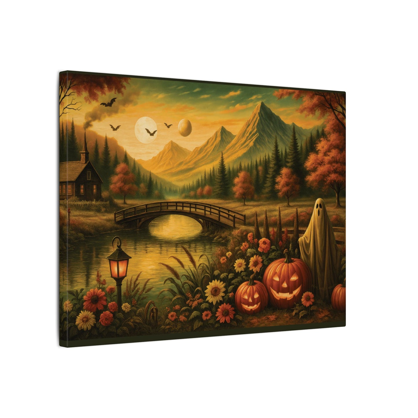 Ghost in the Garden – Autumn Halloween Landscape Canvas Print