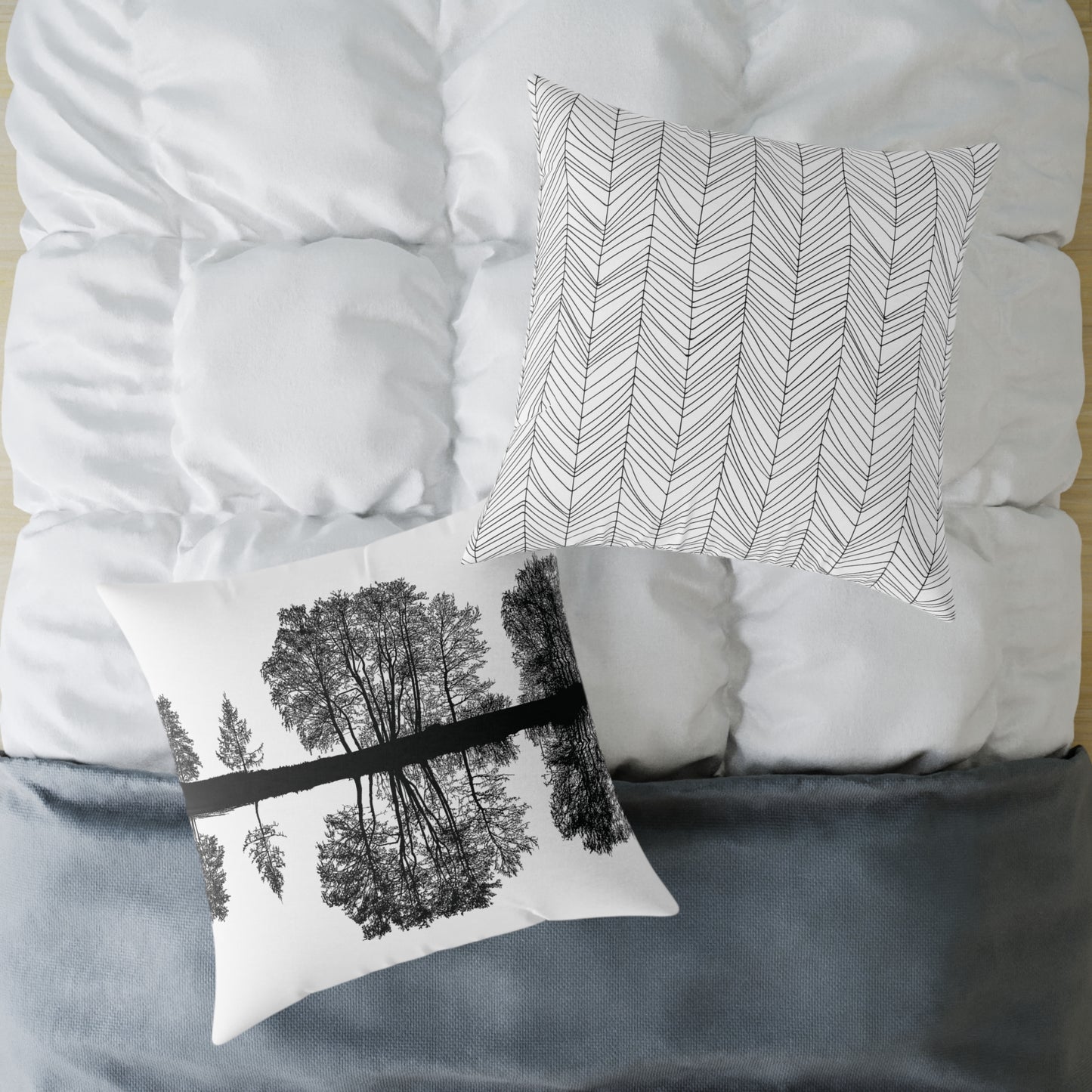 Reflection Forest Silhouette Tree Throw Pillow β Photo Silhouette Landscape Accent for Liminal Souls - Canvas Throw Pillow