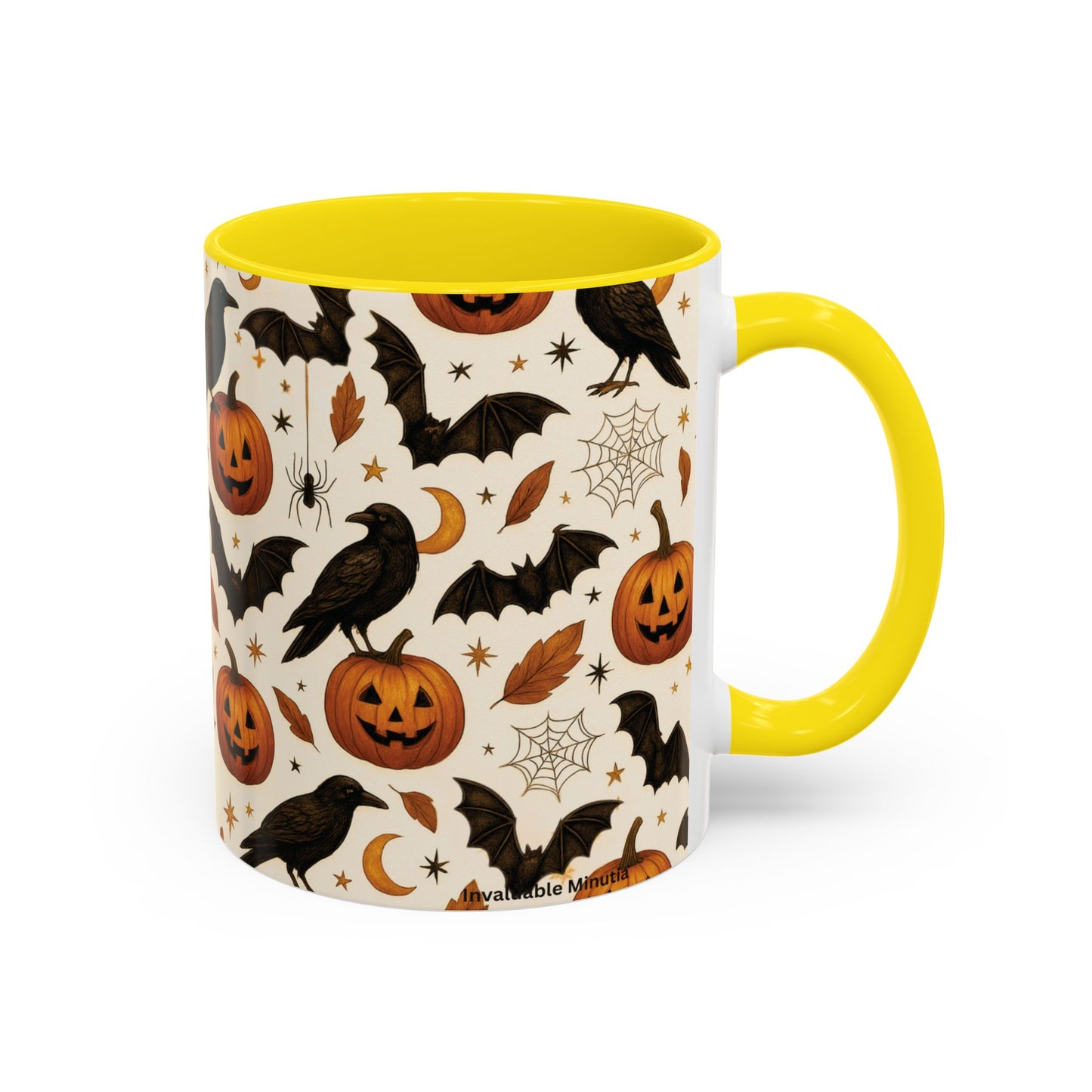 Halloween Raven & Pumpkin Color Accent Mug β Gothic Crow, Bats & Jack-oβ-Lantern Coffee Cup (11oz & 15oz) β Spooky Autumn Drinkware