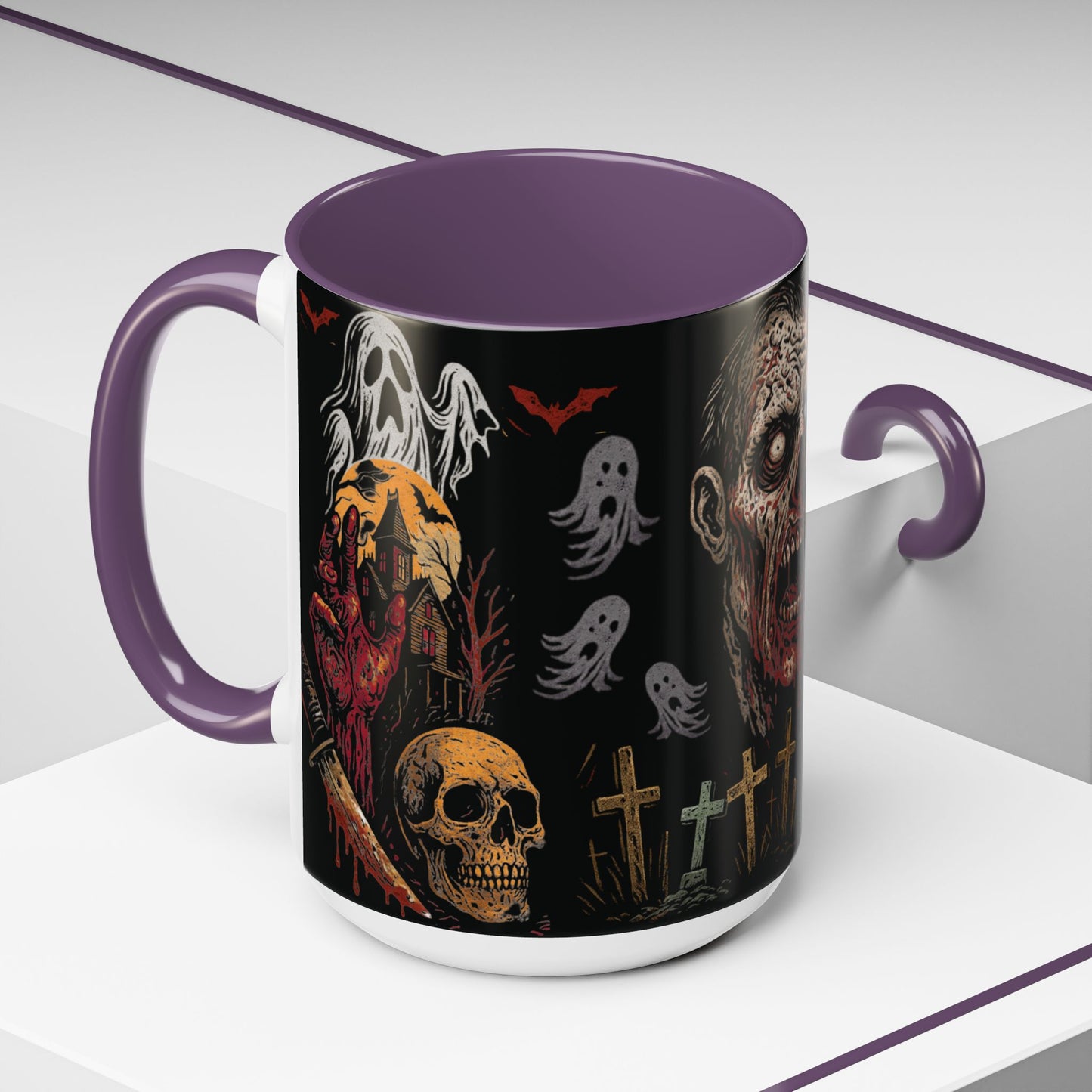 Horror Coffee Mug – Zombie Graveyard Halloween Design – 11oz & 15oz Ceramic – Creepy Goth Kitchen Decor