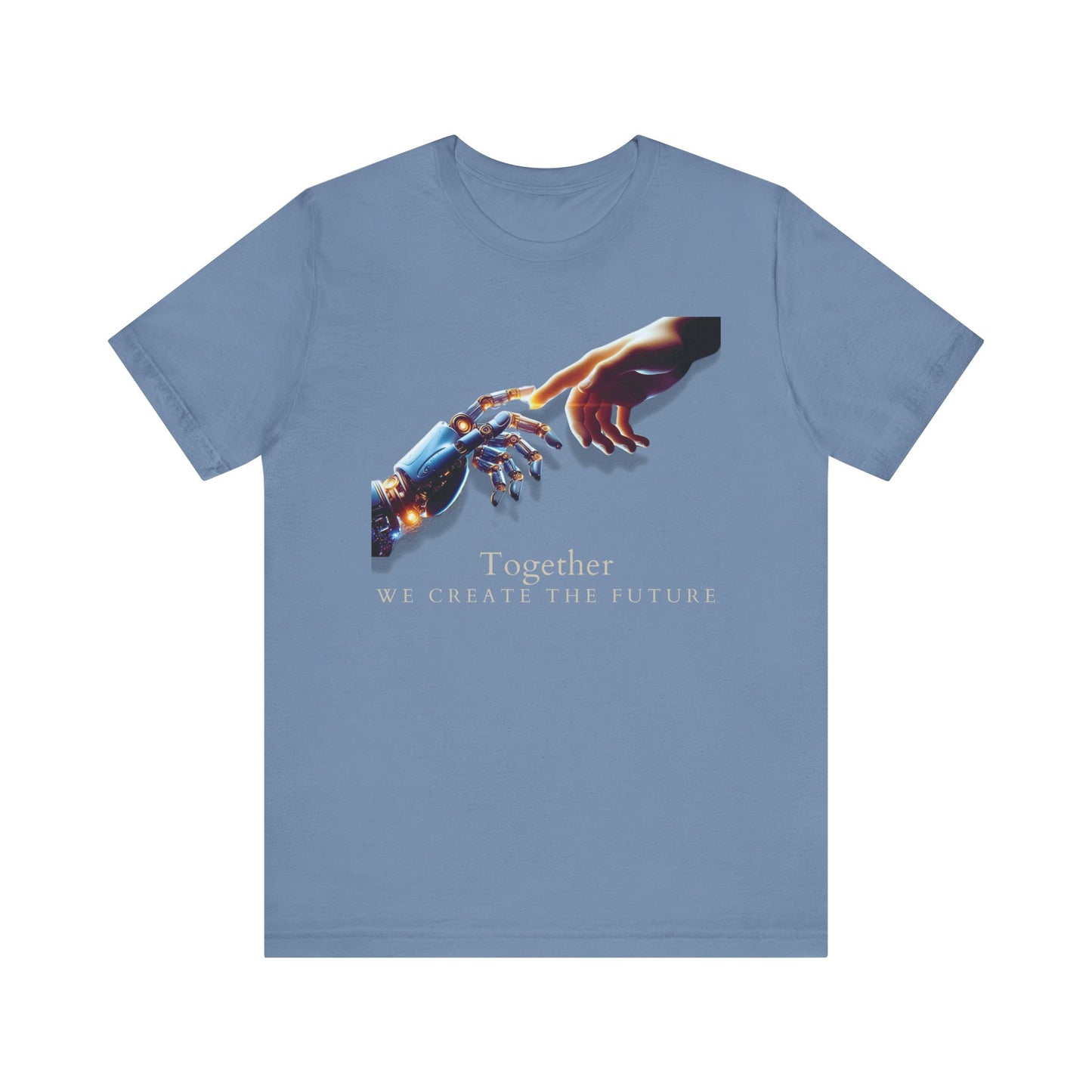 Robotic & Human Hand Touching Jersey Tee - "Together We Create the Future" - Inspirational T-Shirt - Soft, Comfortable Graphic Tee