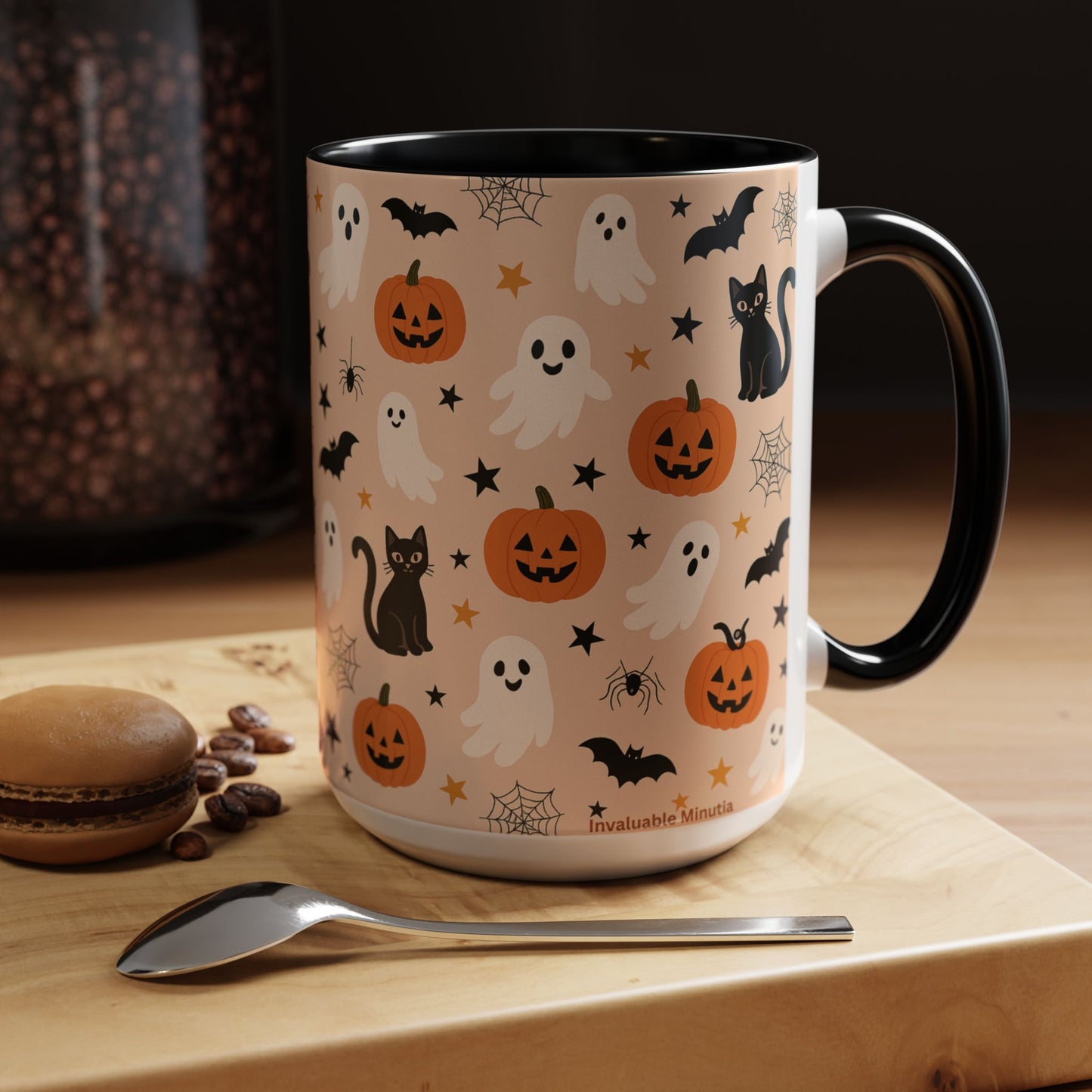 Halloween Color Accent Mug β Ghosts, Pumpkins & Black Cats, Fall Coffee Cup (11oz & 15oz) β Boutique Spooky Season Drinkware