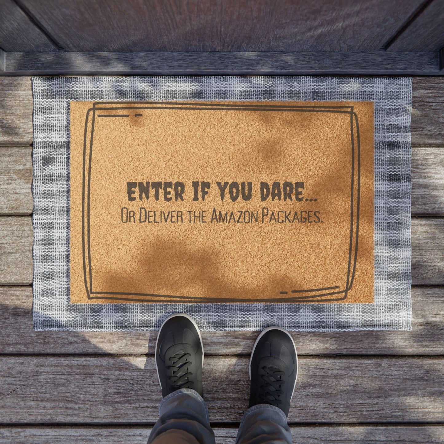 Enter If You Dare Doormat – Funny Amazon Package Delivery Welcome Mat, Gothic Halloween Porch Décor