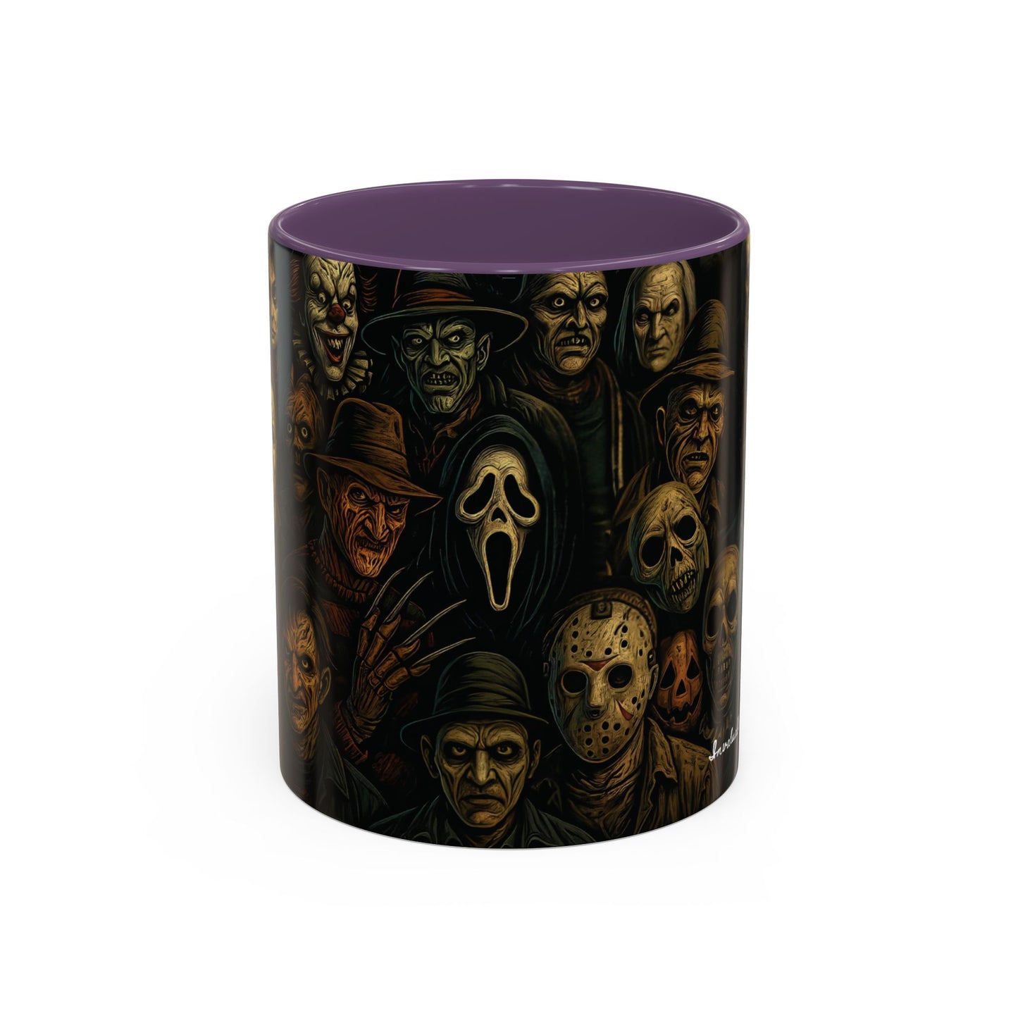 Horror Villain Collage Mug – 15oz & 11oz Ceramic Coffee Mug – Slasher Icons Halloween Gift – Goth Horrorcore Kitchen Decor