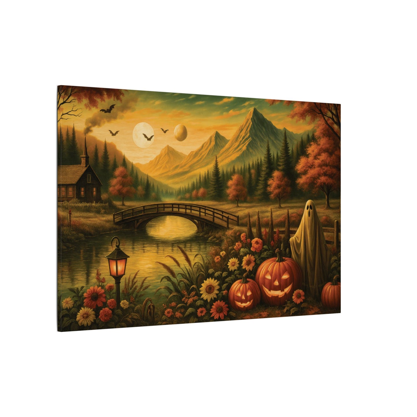 Ghost in the Garden – Autumn Halloween Landscape Canvas Print