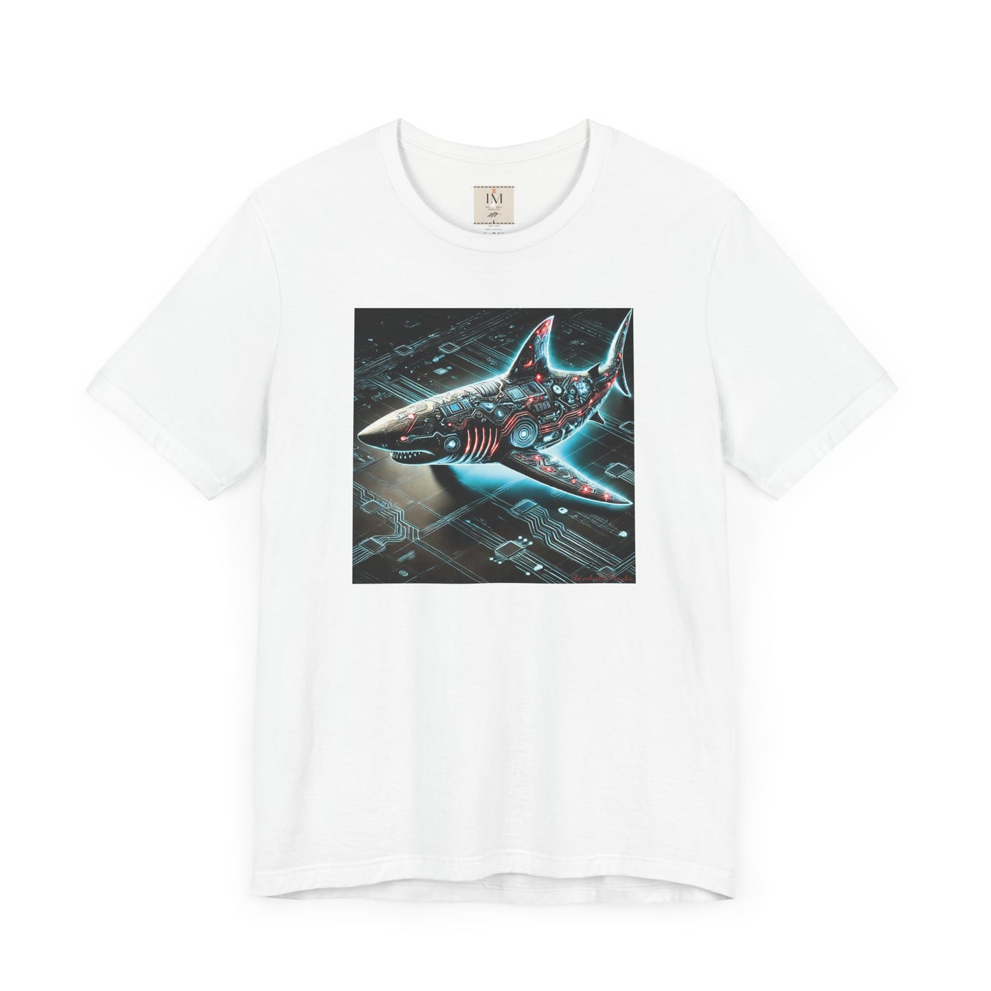 Cyber Shark Unisex Jersey Tee - Futuristic Ocean Design Tech T-Shirt
