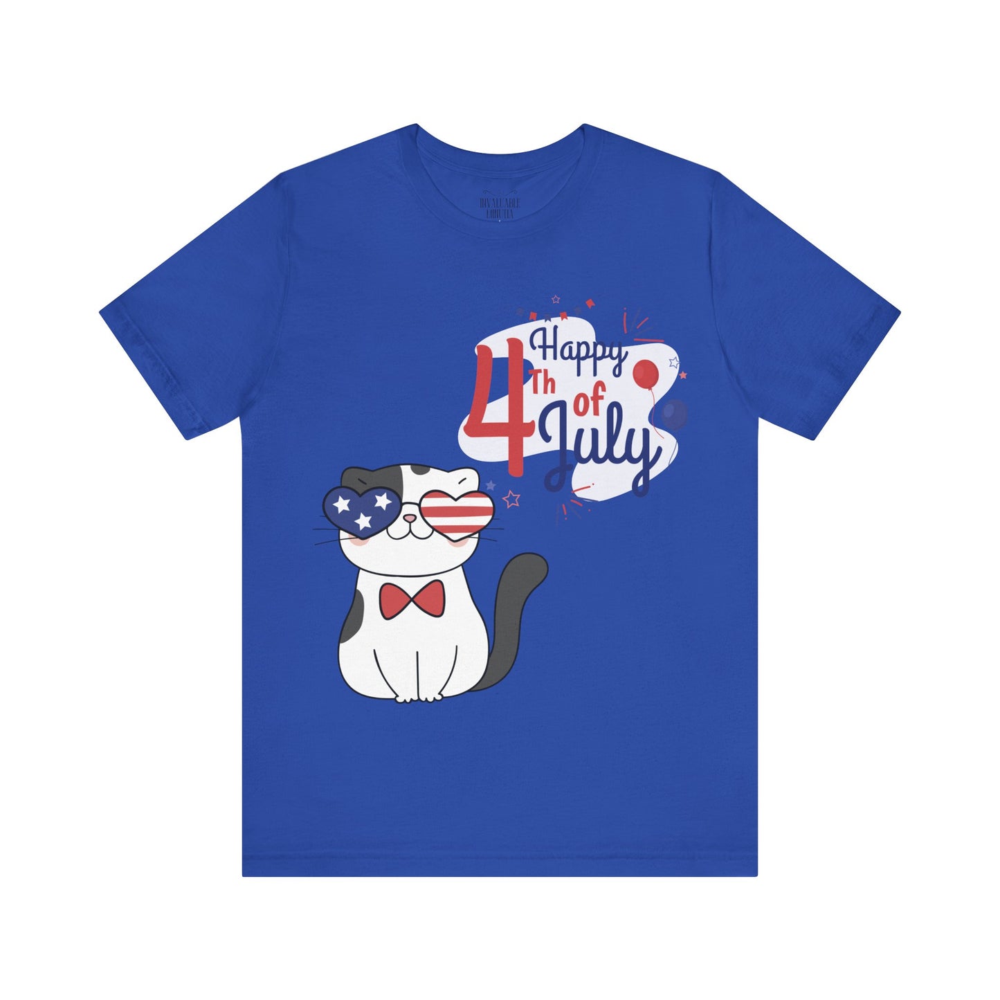 Patriotic Party Cat Tee – Happy 4th of July – Unisex Bella+Canvas Jersey Tee - 4th of July Tee