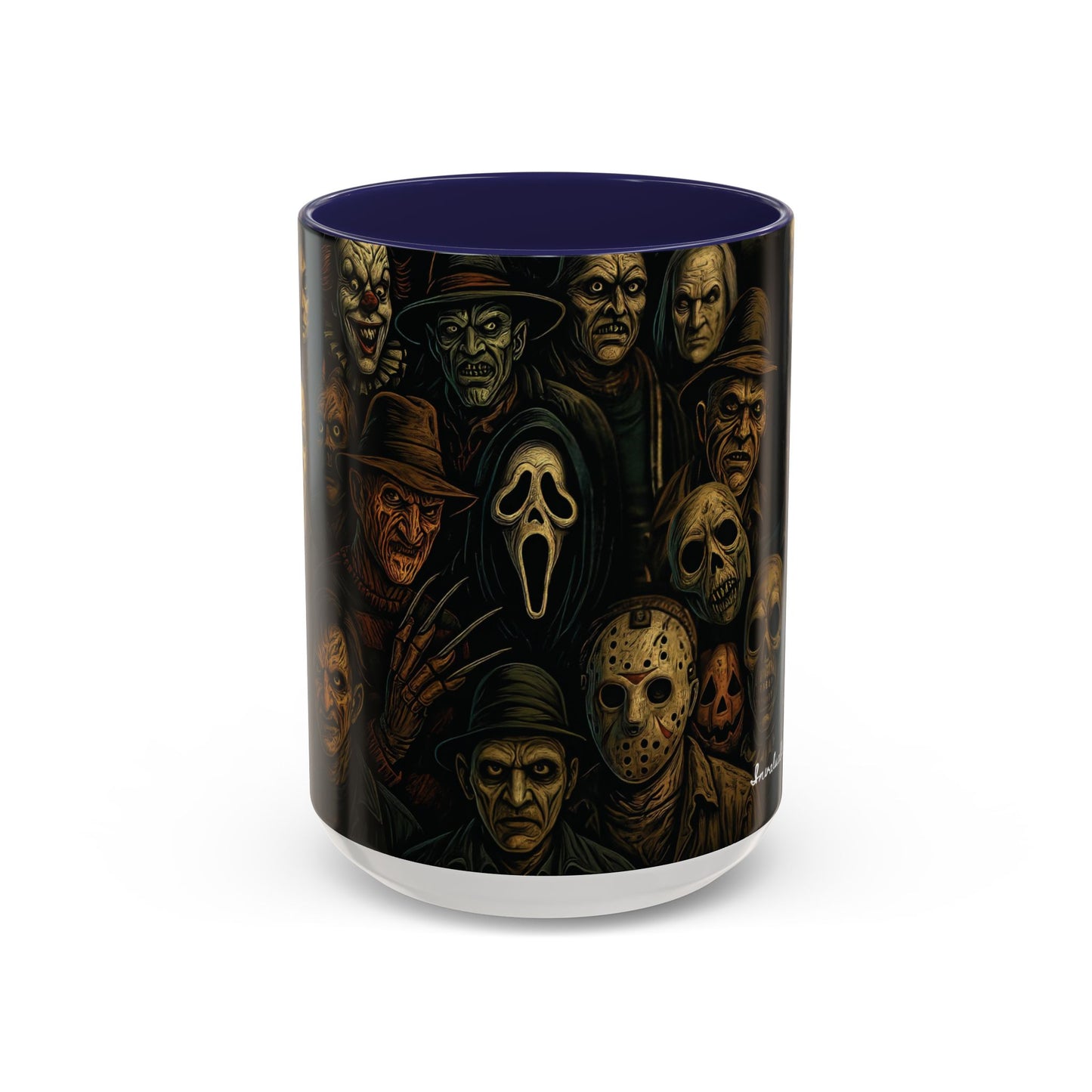 Horror Villain Collage Mug – 15oz & 11oz Ceramic Coffee Mug – Slasher Icons Halloween Gift – Goth Horrorcore Kitchen Decor