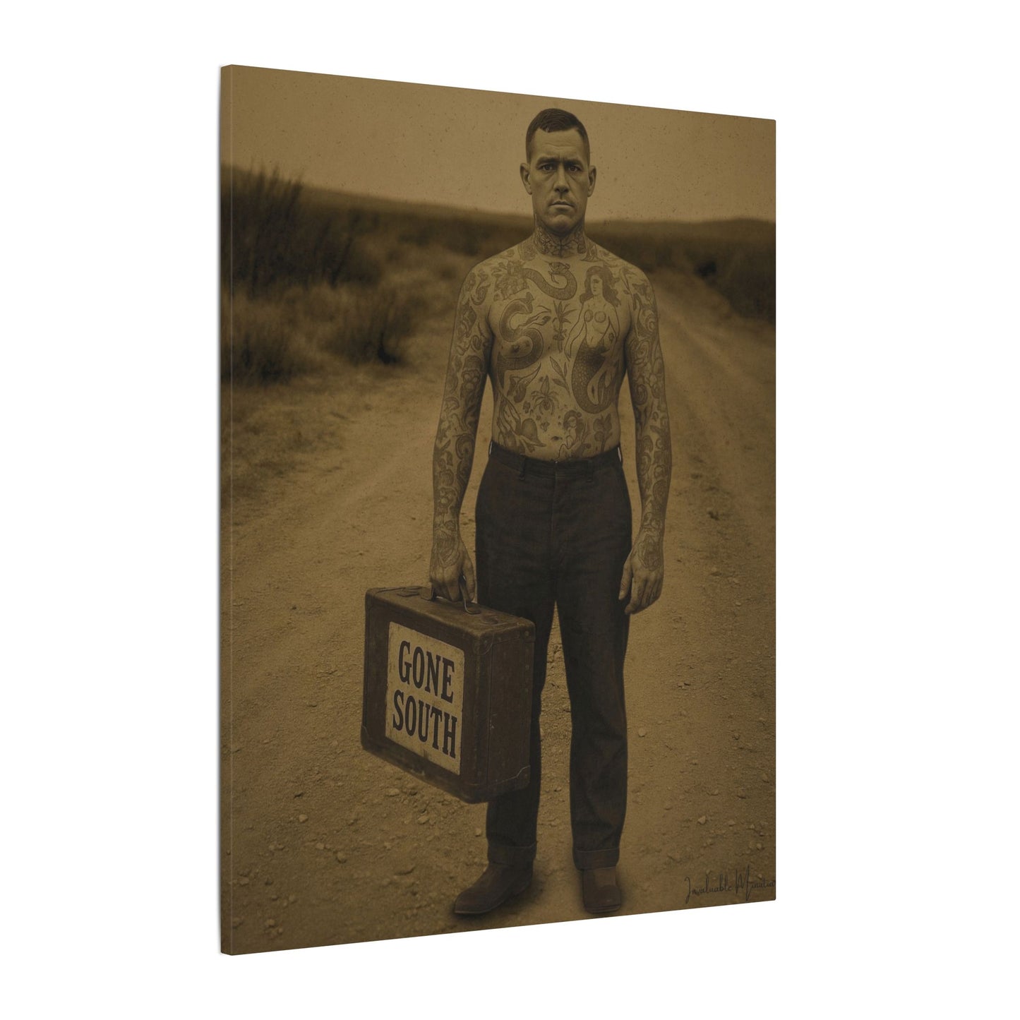 The Tattooed Man – Matte Canvas Print (Gallery-Wrapped) 0.75" – Vintage Circus-Inspired Canvas Wall Art