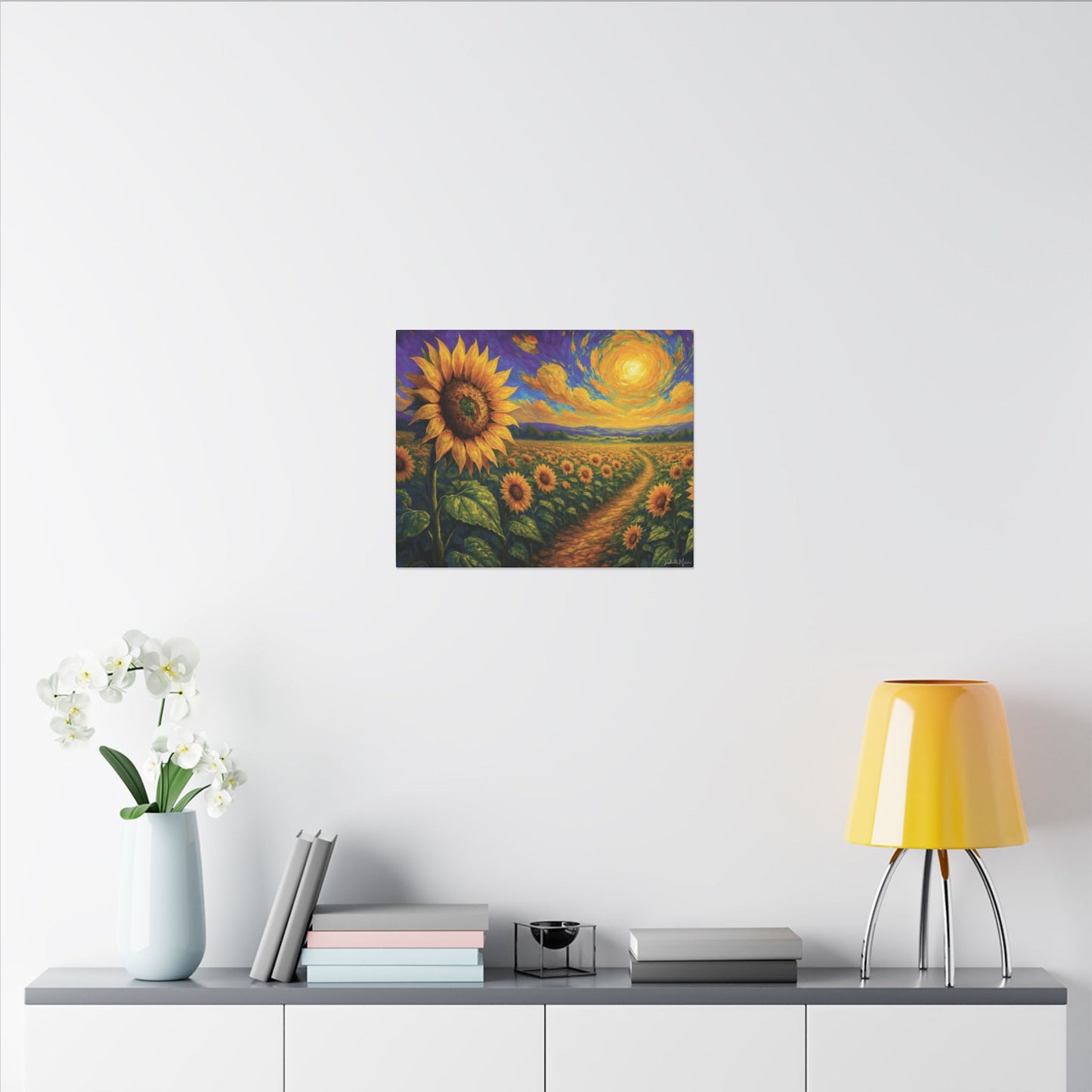 Sunflower Field Canvas Wall Art β Vibrant Golden Blooms, Van Gogh Inspired Sky, Horizontal Landscape Print