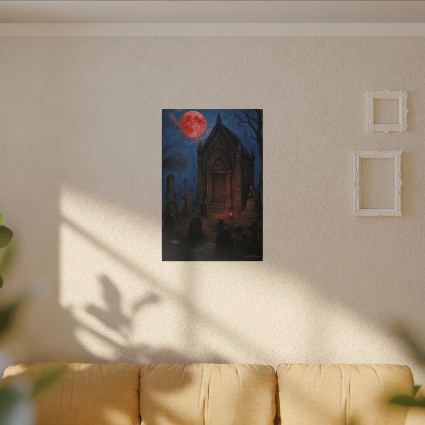 "Blood Moon Mausoleum" – Gothic Graveyard Fine Art Matte Canvas Print (Vertical)