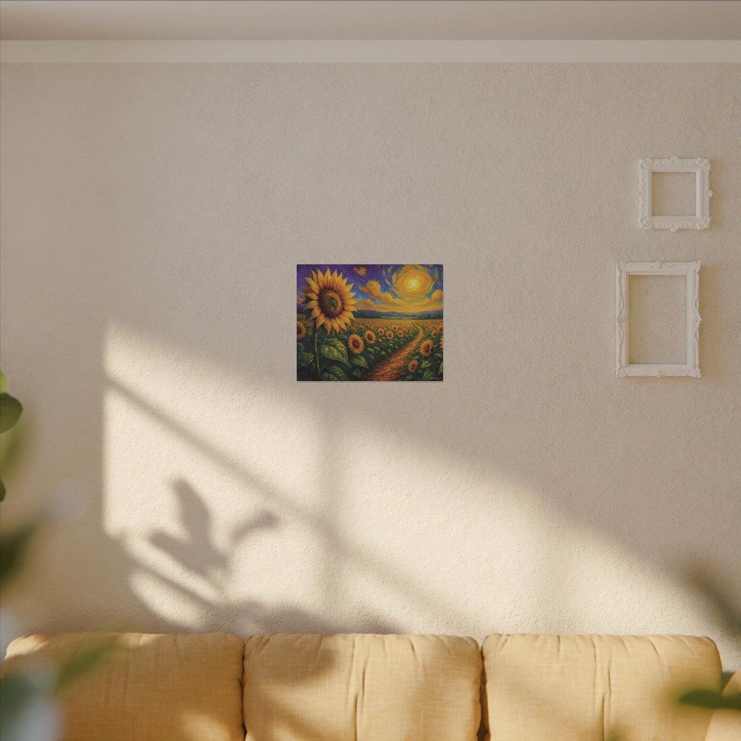 Sunflower Field Canvas Wall Art β Vibrant Golden Blooms, Van Gogh Inspired Sky, Horizontal Landscape Print