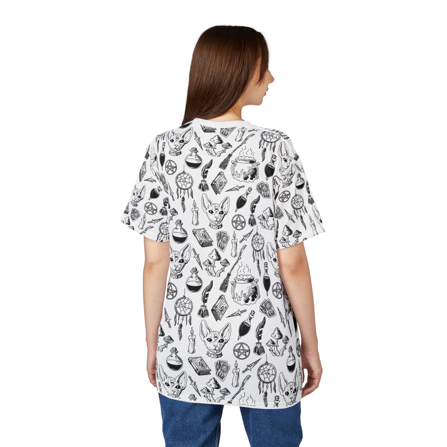 Witchy Potions Familiar All Over Print Unisex Cut & Sew Tee