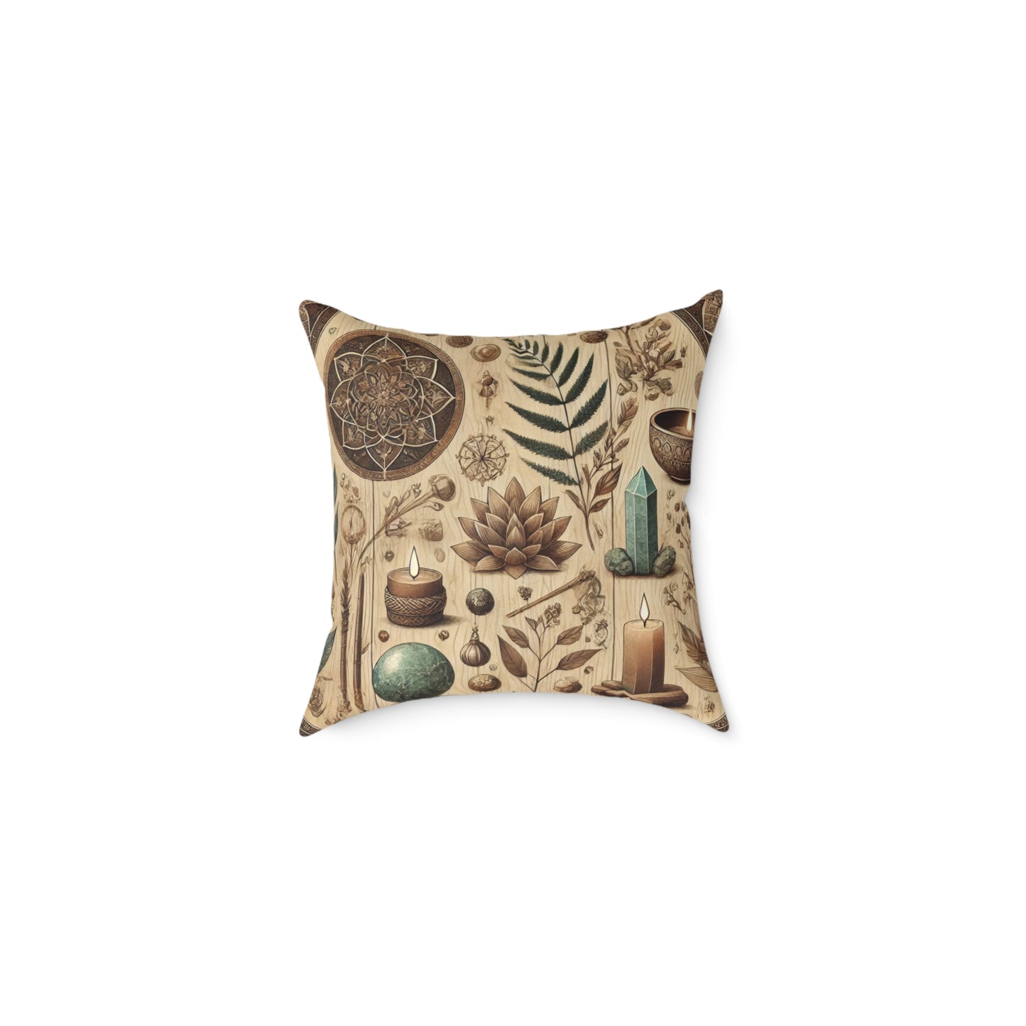 Earthy Witchy Botanical Square Poly Canvas Throw Pillow