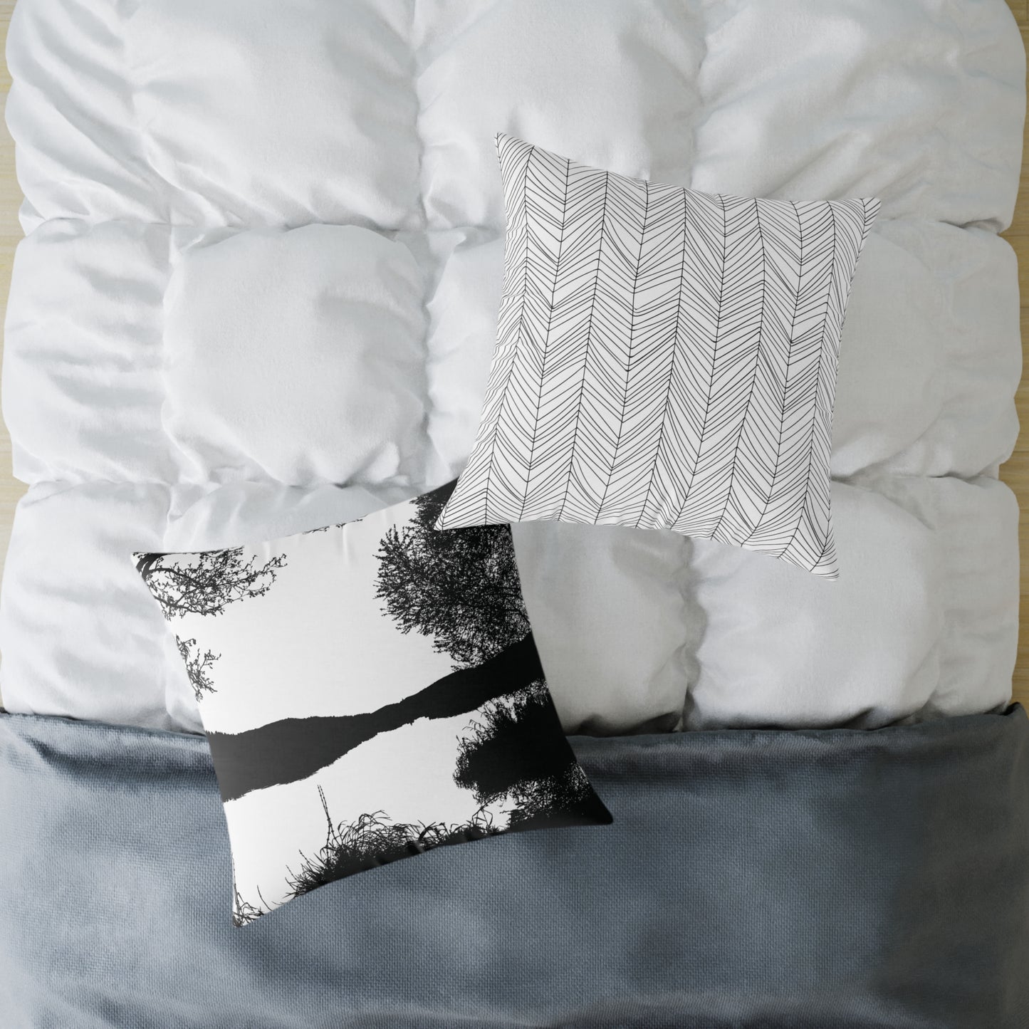 Stillwater Divide Silhouette Pillow β Liminal Lake Vibes for Moody Minimalists - Canvas Throw Pillow Home Decor