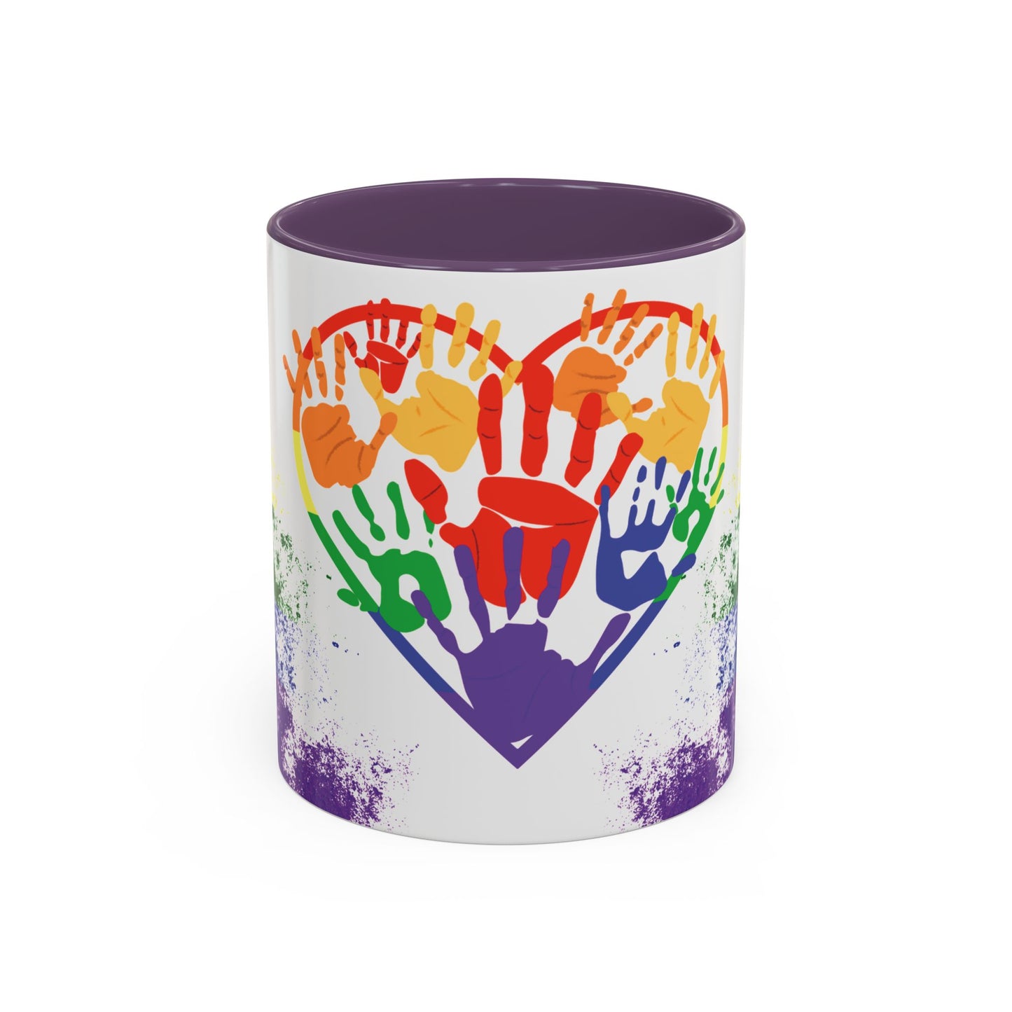 Handprint Heart Pride Mug | Rainbow Splash Ceramic Cup | 11oz & 15oz