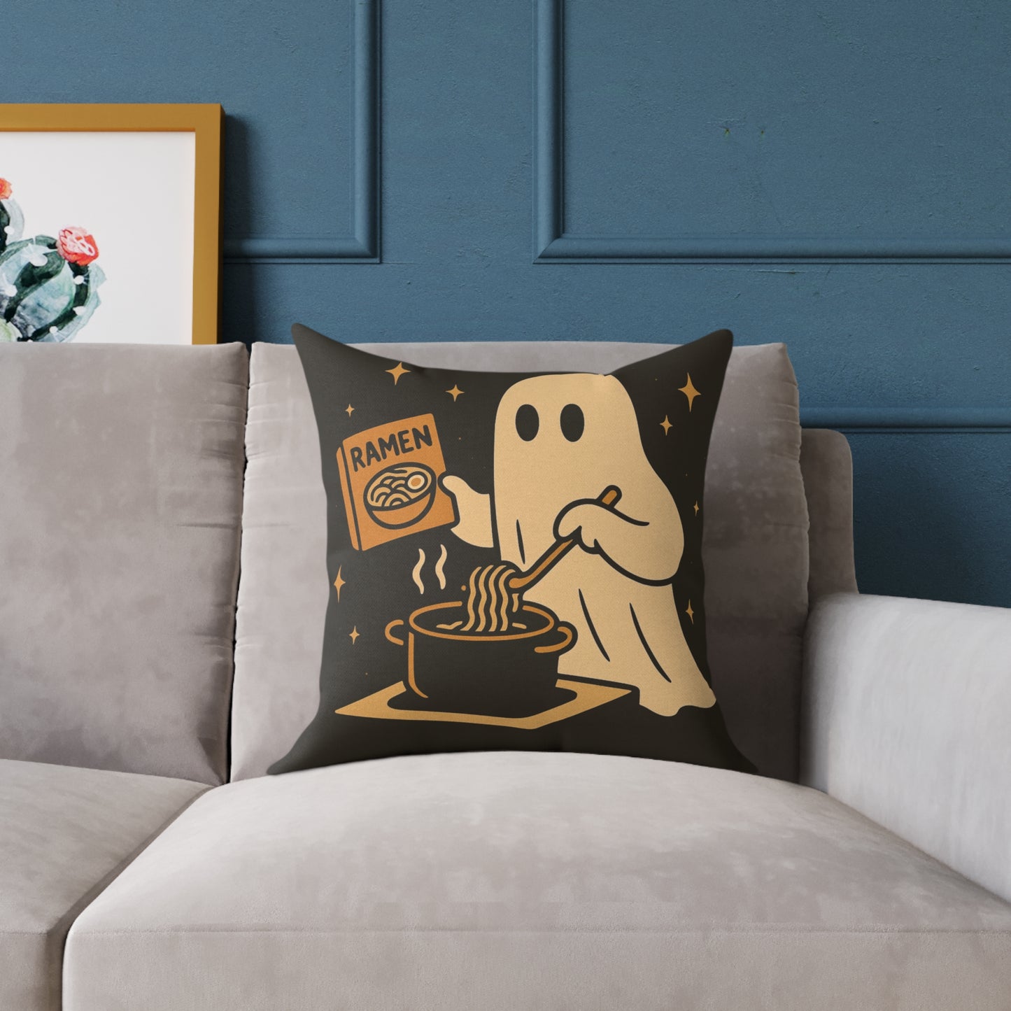 Ghost Making Ramen Canvas Throw Pillow β Spooky Chores Collection