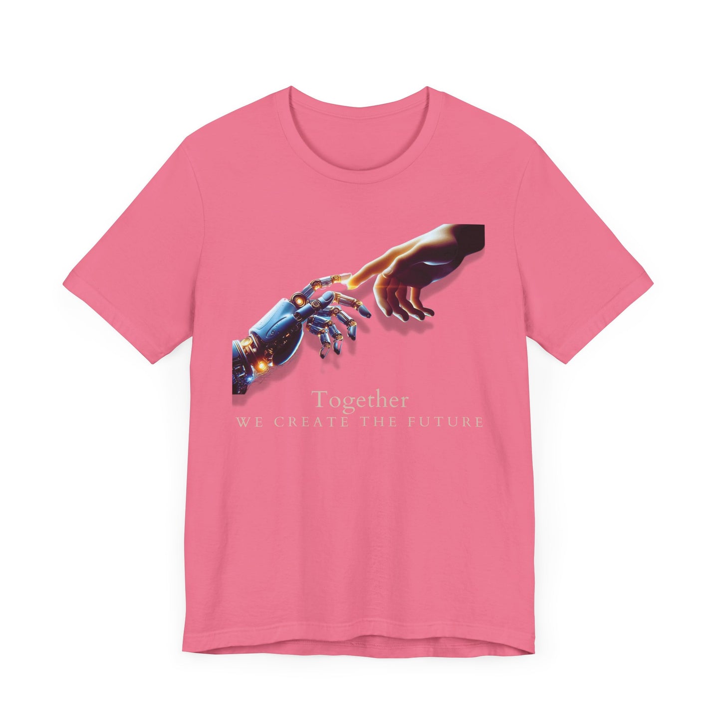 Robotic & Human Hand Touching Jersey Tee - "Together We Create the Future" - Inspirational T-Shirt - Soft, Comfortable Graphic Tee