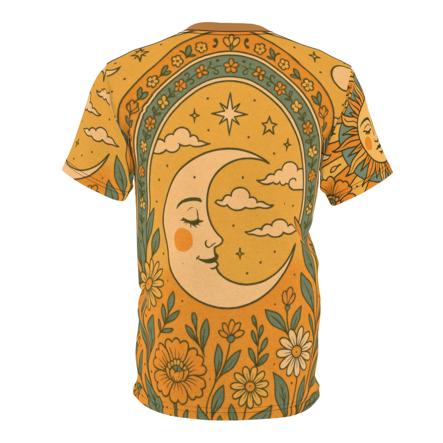 Sun & Moon Boho Vibes Unisex Cut & Sew Tee | AOP Shirt, Boho Style Tee, Perfect for Summer, Gift for Nature Lovers, Festival Wear