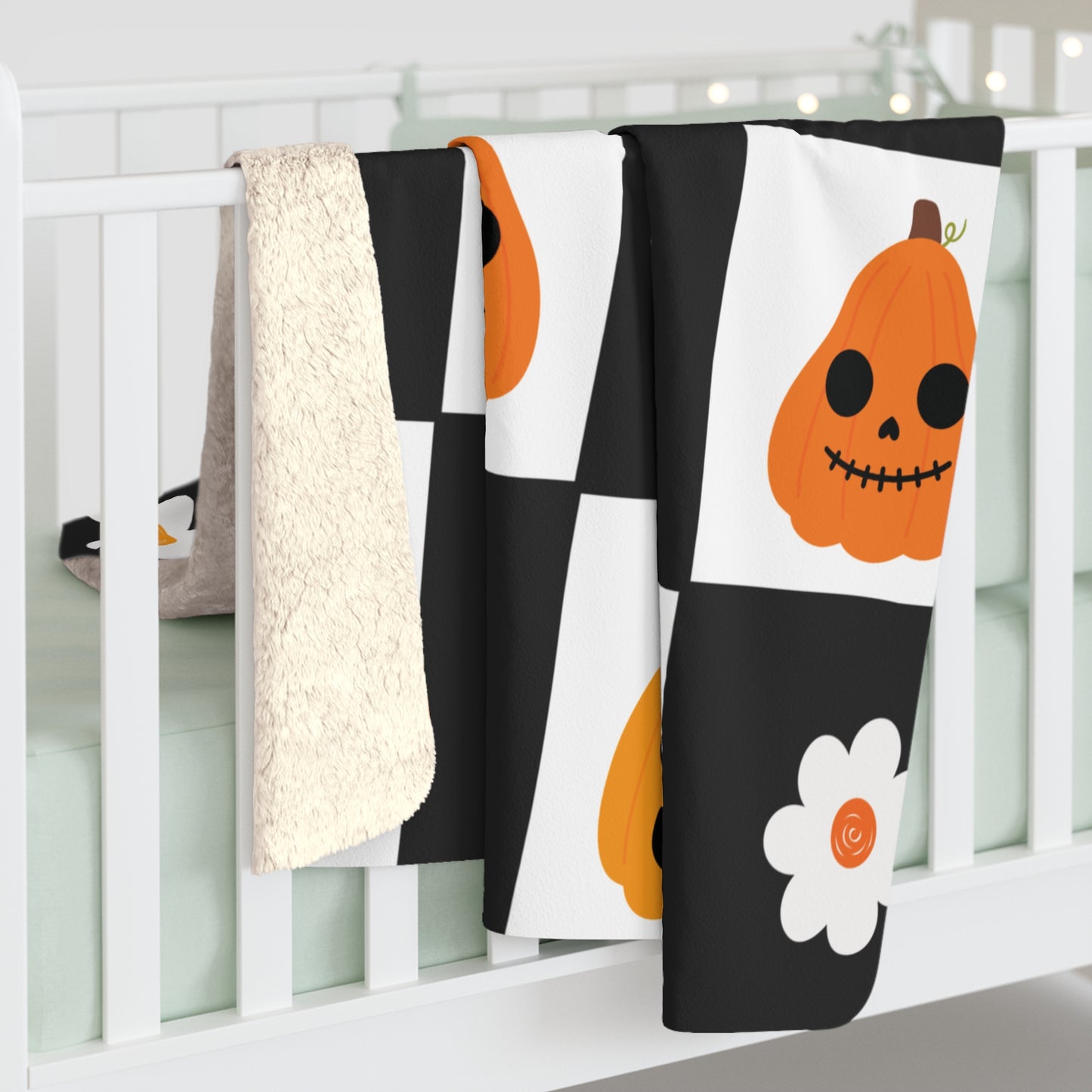 Pumpkin Patch Panic β Halloween Checkerboard Sherpa Fleece Blanket