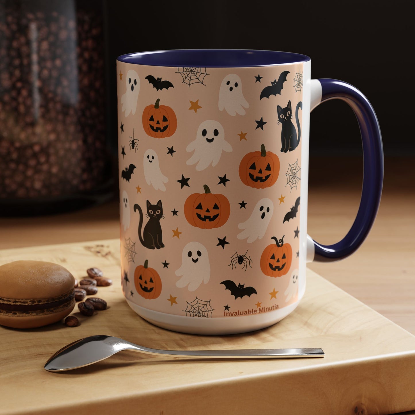 Halloween Color Accent Mug β Ghosts, Pumpkins & Black Cats, Fall Coffee Cup (11oz & 15oz) β Boutique Spooky Season Drinkware