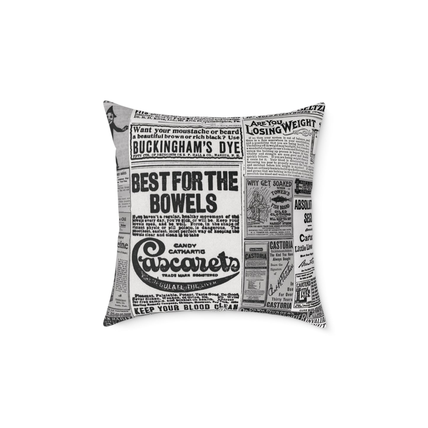 Occult Americana β 1800s Vintage Newspaper Ads Collage Art - Canvas Throw Pillow Version 2