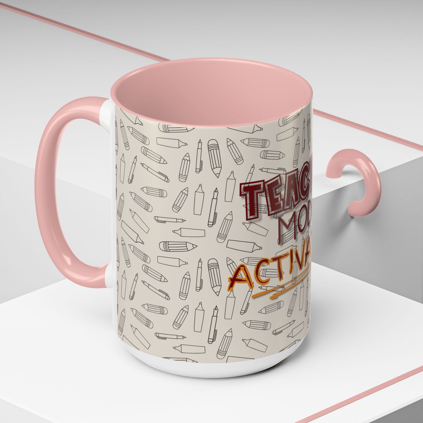 Funny Teacher Coffee Mug – Back to School Gift – “Teacher Mode Activated” – Color Accent 11oz 15oz – Classroom Decor – Durable Ceramic – Education Life
