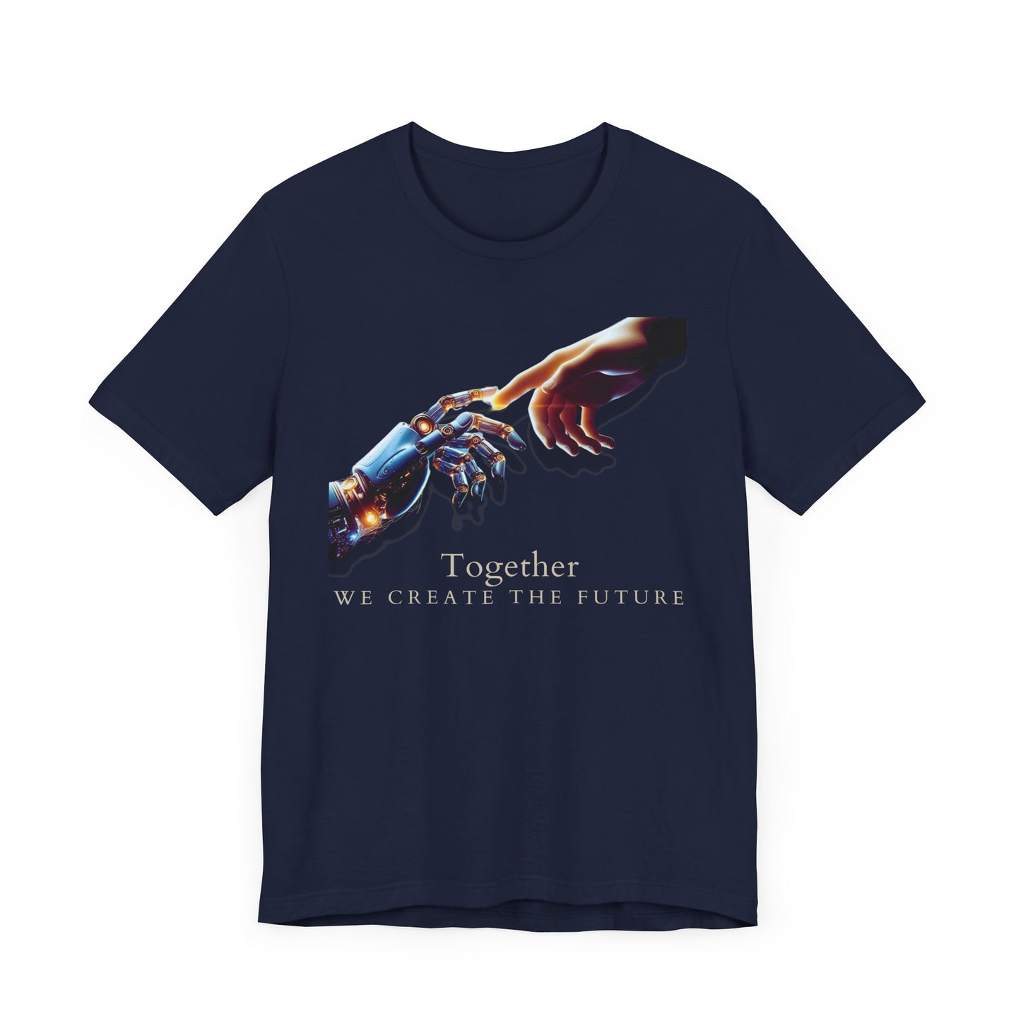 Robotic & Human Hand Touching Jersey Tee - "Together We Create the Future" - Inspirational T-Shirt - Soft, Comfortable Graphic Tee