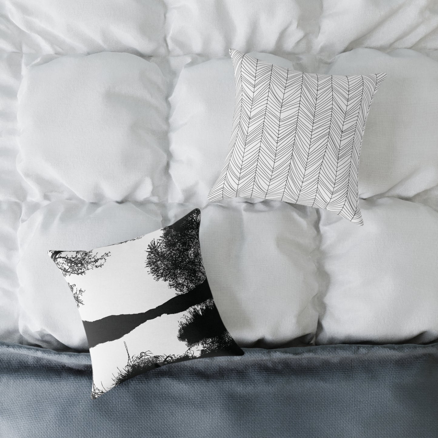 Stillwater Divide Silhouette Pillow β Liminal Lake Vibes for Moody Minimalists - Canvas Throw Pillow Home Decor