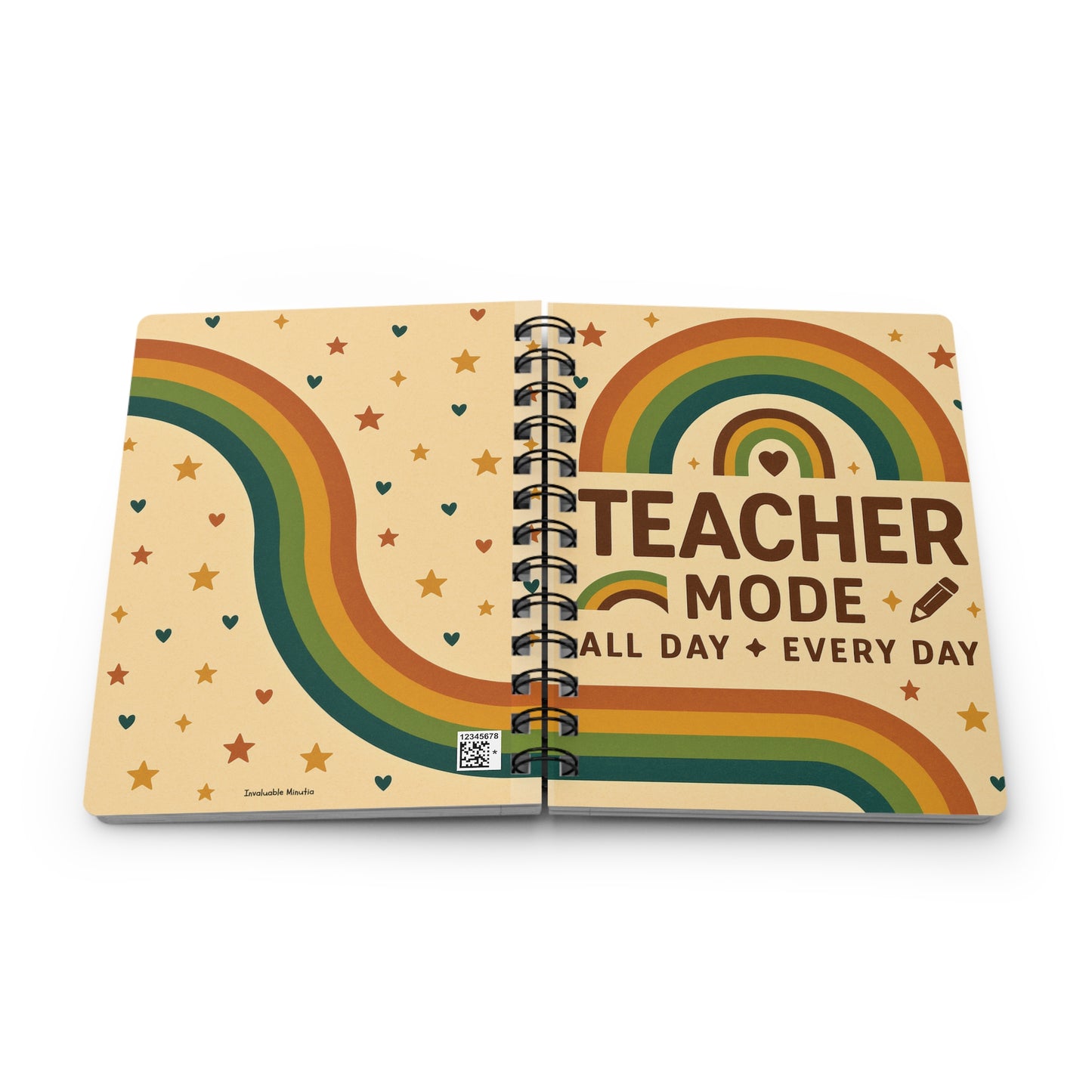 Teacher Mode Spiral Notebook โ Retro Rainbow Teacher Gift โ All Day Every Day โ Back to School Journal โ Cute Teacher Stationery