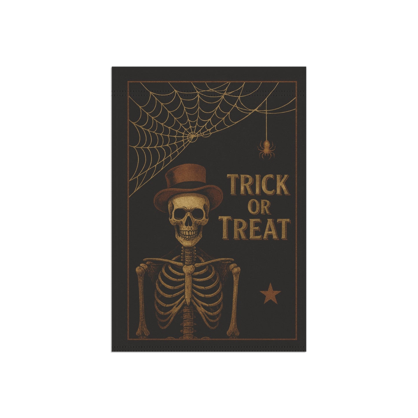 Trick or Treat Garden Flag – Skeleton in Top Hat with Spiderweb | Vintage Halloween Outdoor Banner